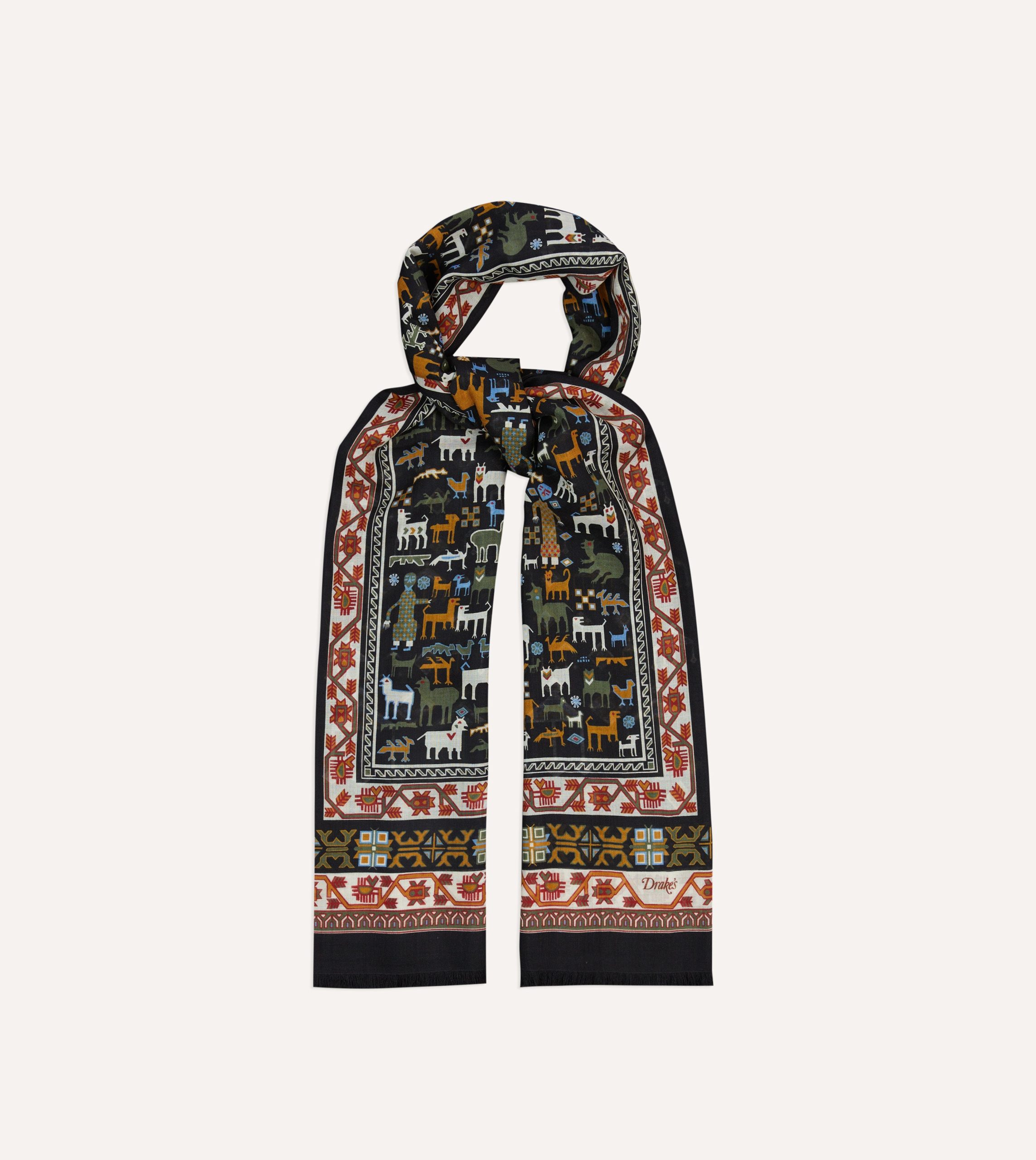 Black Shaman Print Tubular Wool-Silk Scarf - Image 3