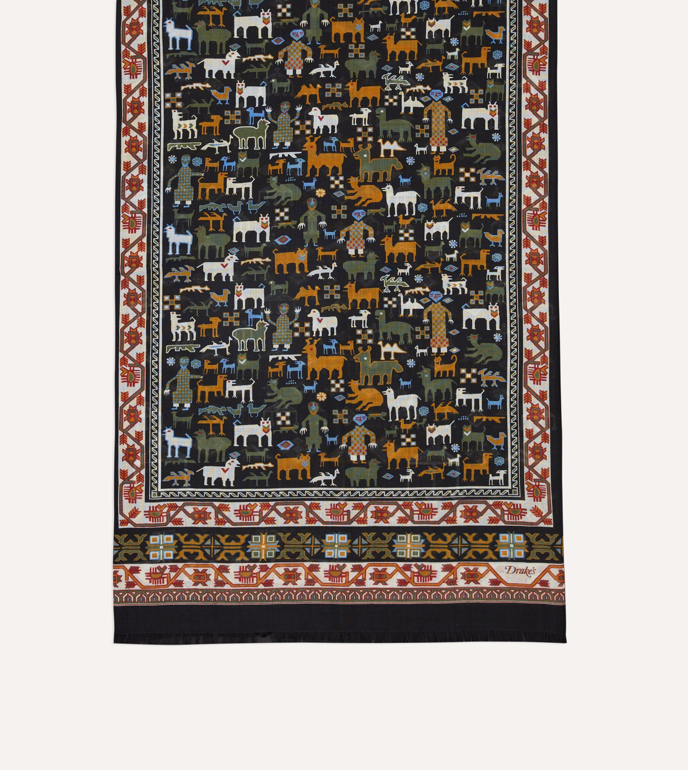 Black Shaman Print Tubular Wool-Silk Scarf - Image 4