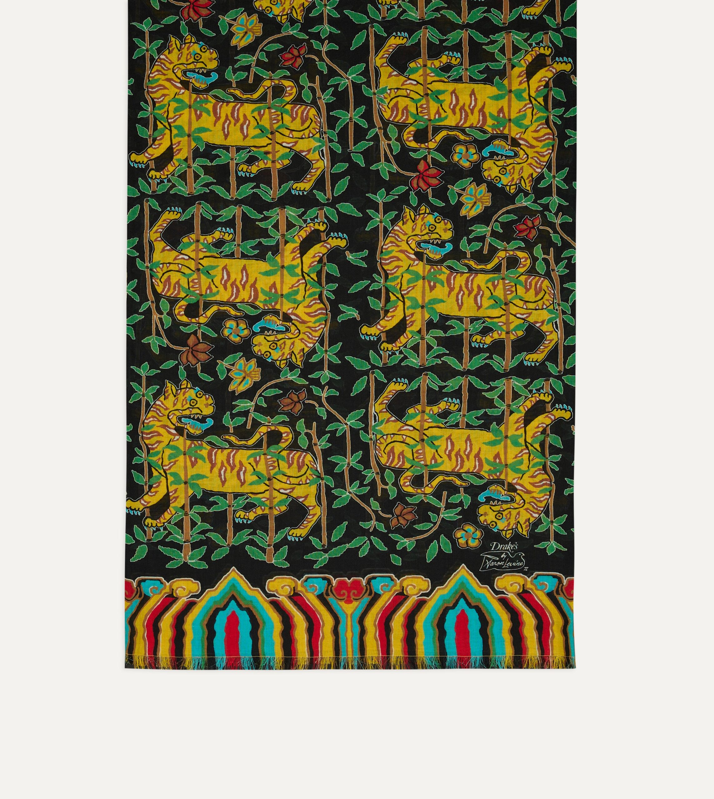 Drake's by A. Levine Black Tigers Print Tubular Wool Silk Scarf - Image 3