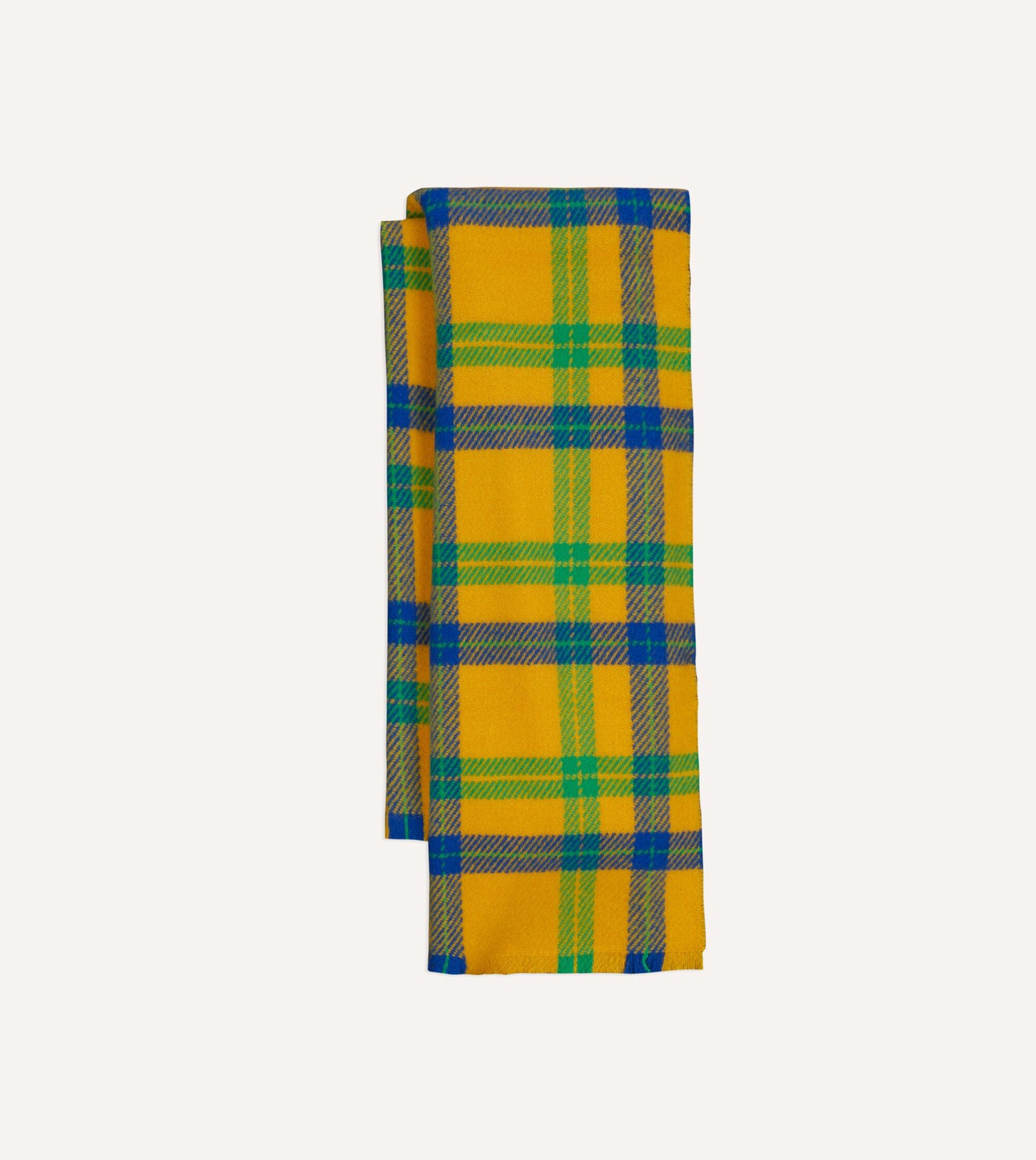 Yellow. Blue and Green Tartan Check Wool Scarf