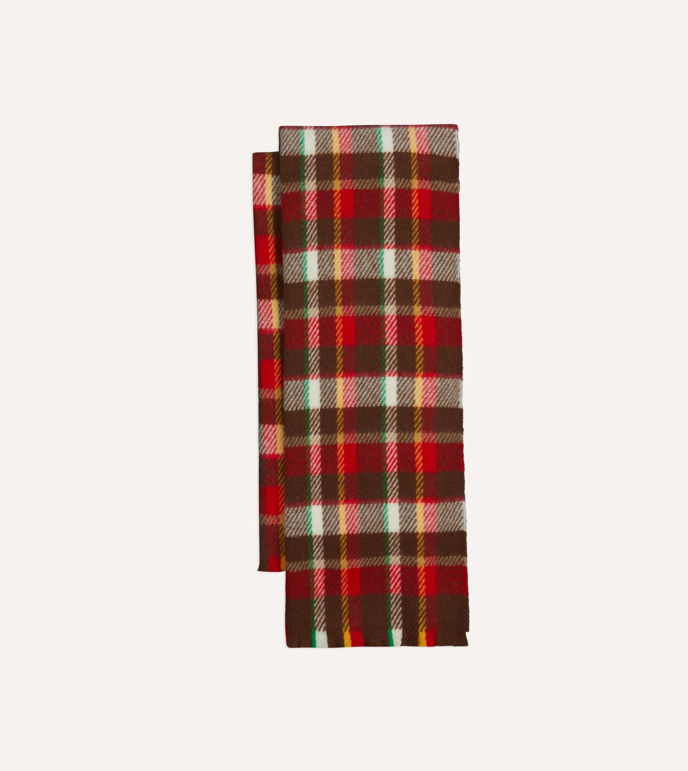 Red. Brown and Ecru Tartan Check Wool Scarf