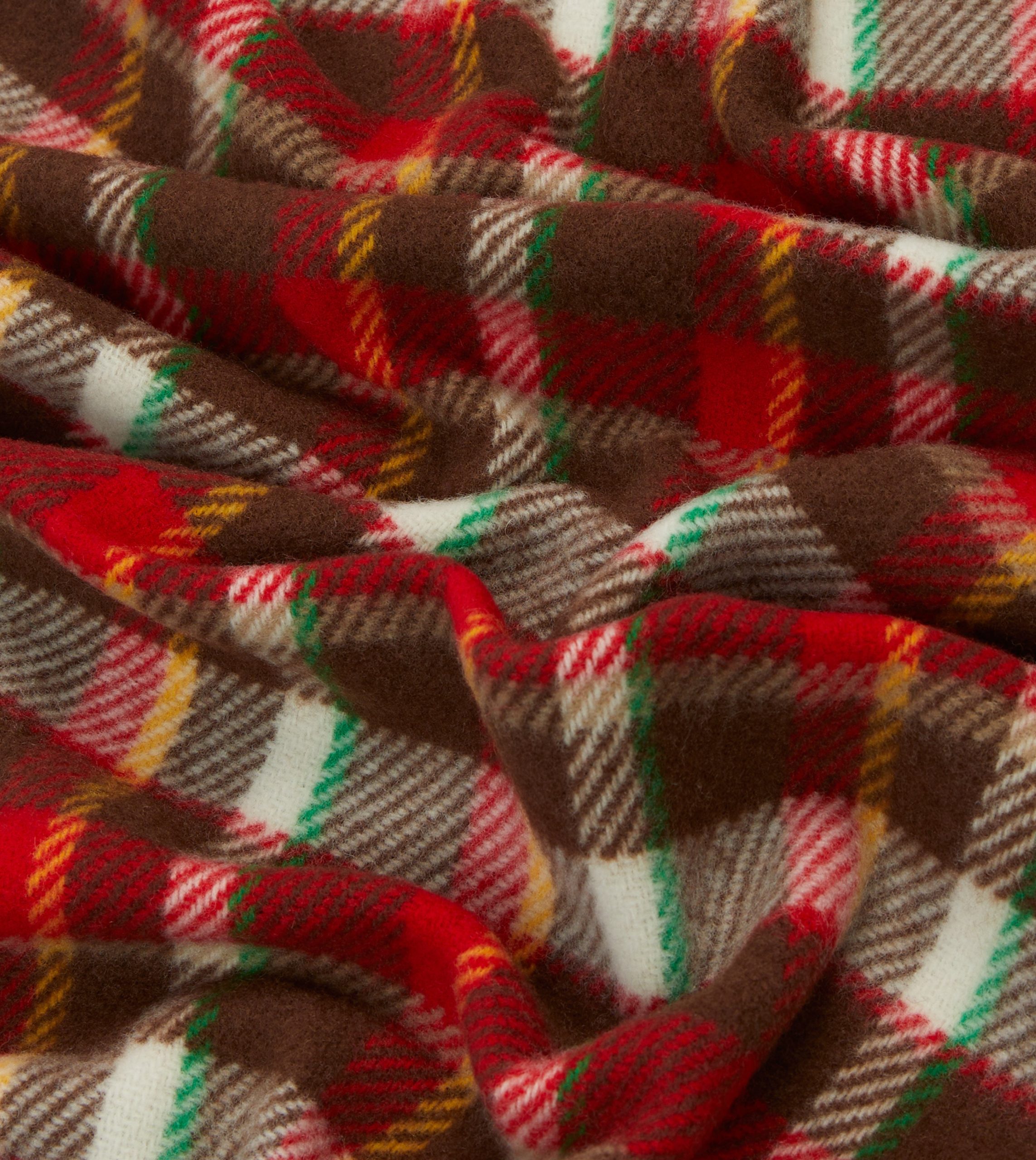 Red. Brown and Ecru Tartan Check Wool Scarf - Image 2