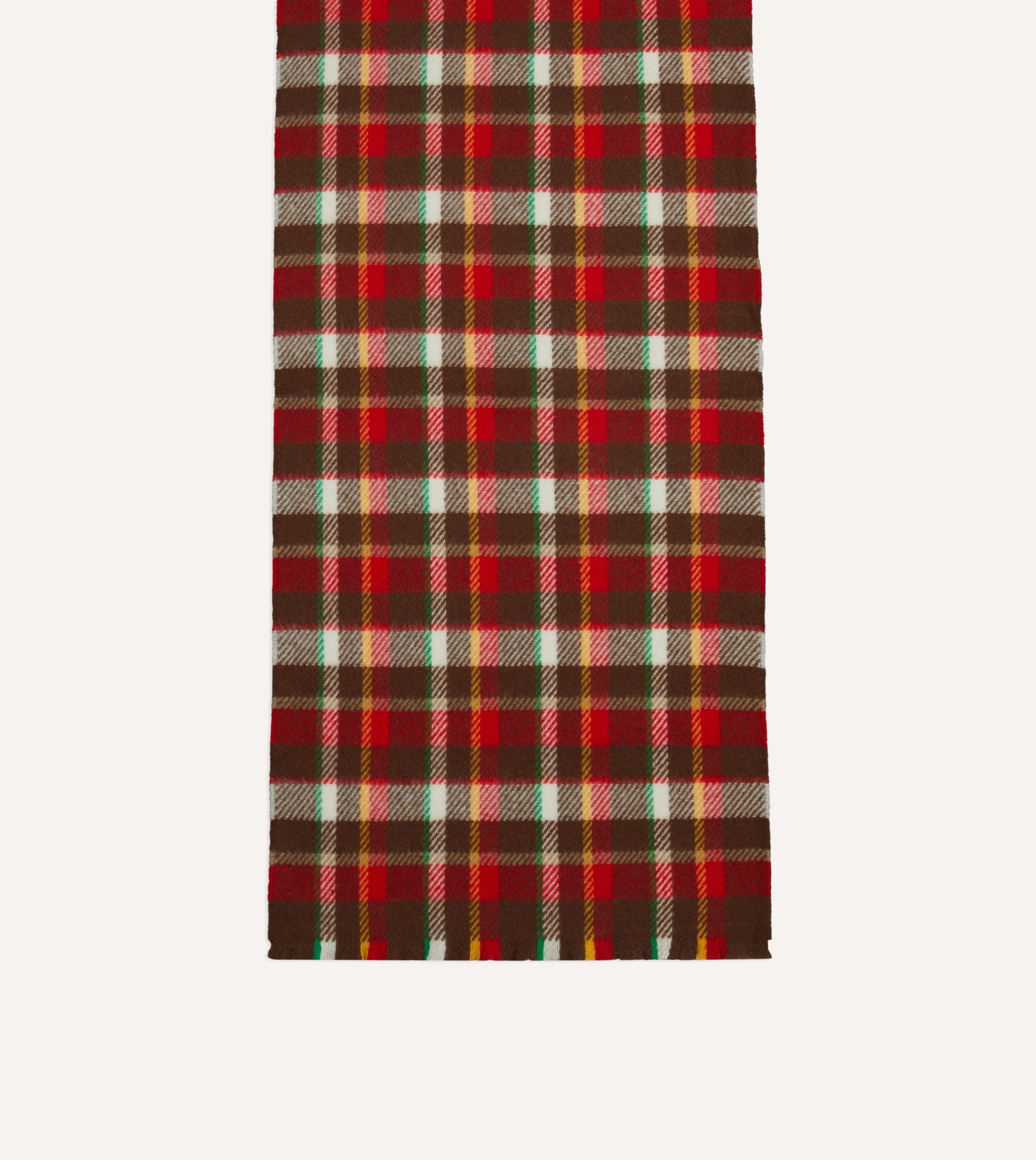 Red. Brown and Ecru Tartan Check Wool Scarf - Image 3