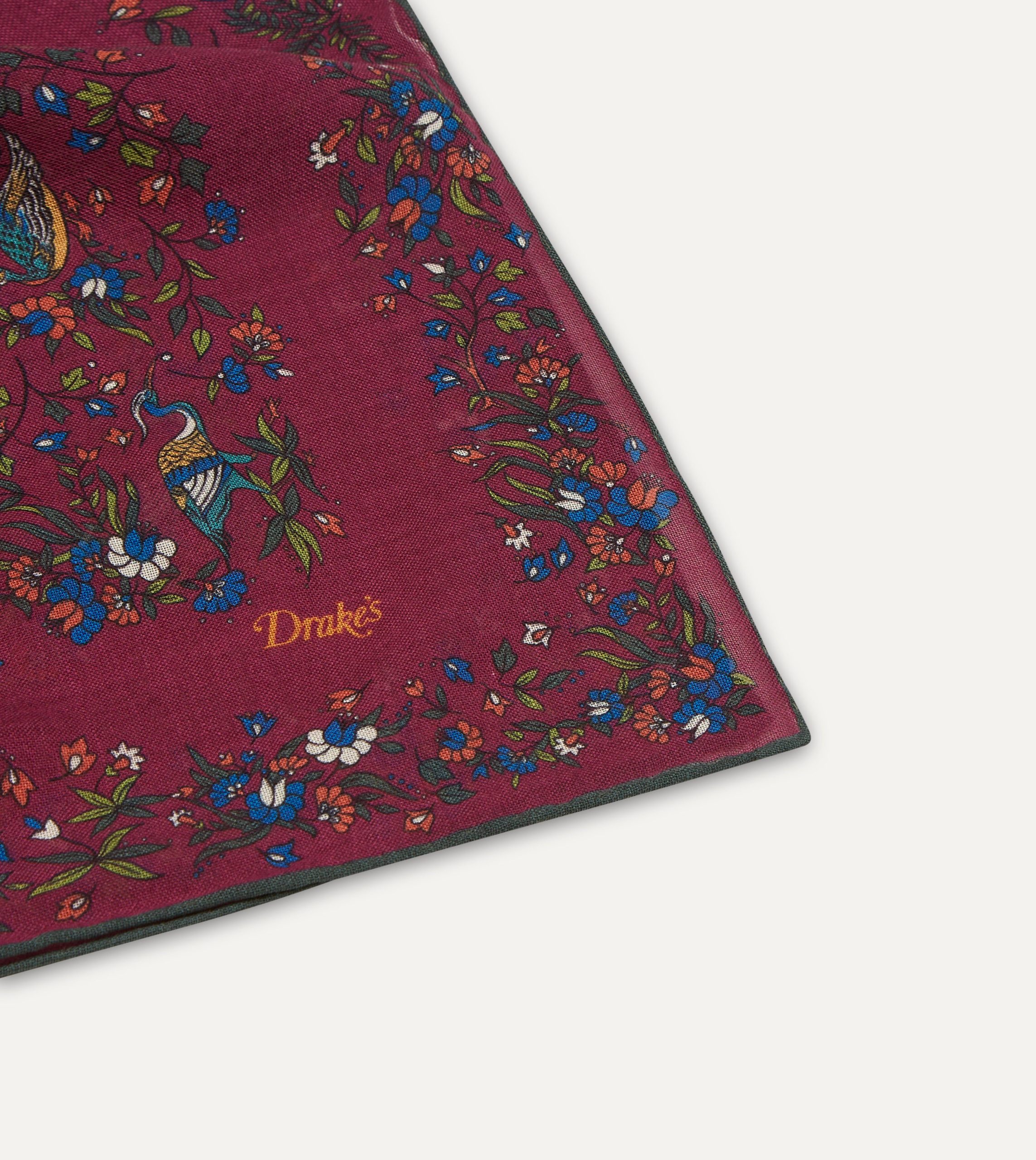 Magenta Birds of Paradise Print Wool-Silk Square Scarf - Image 3