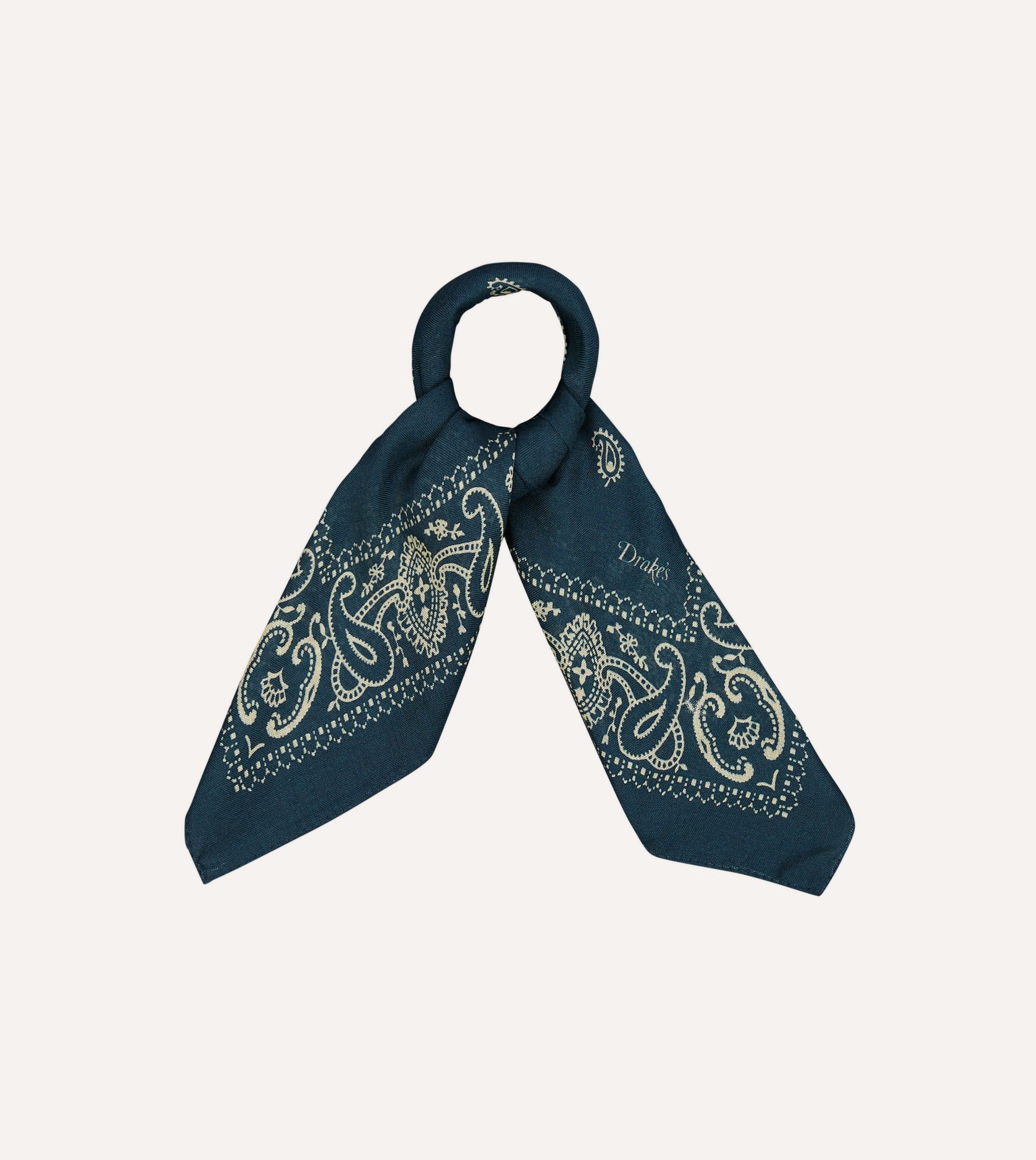 Navy Trad Paisley Print Wool-Silk Bandana - Image 5