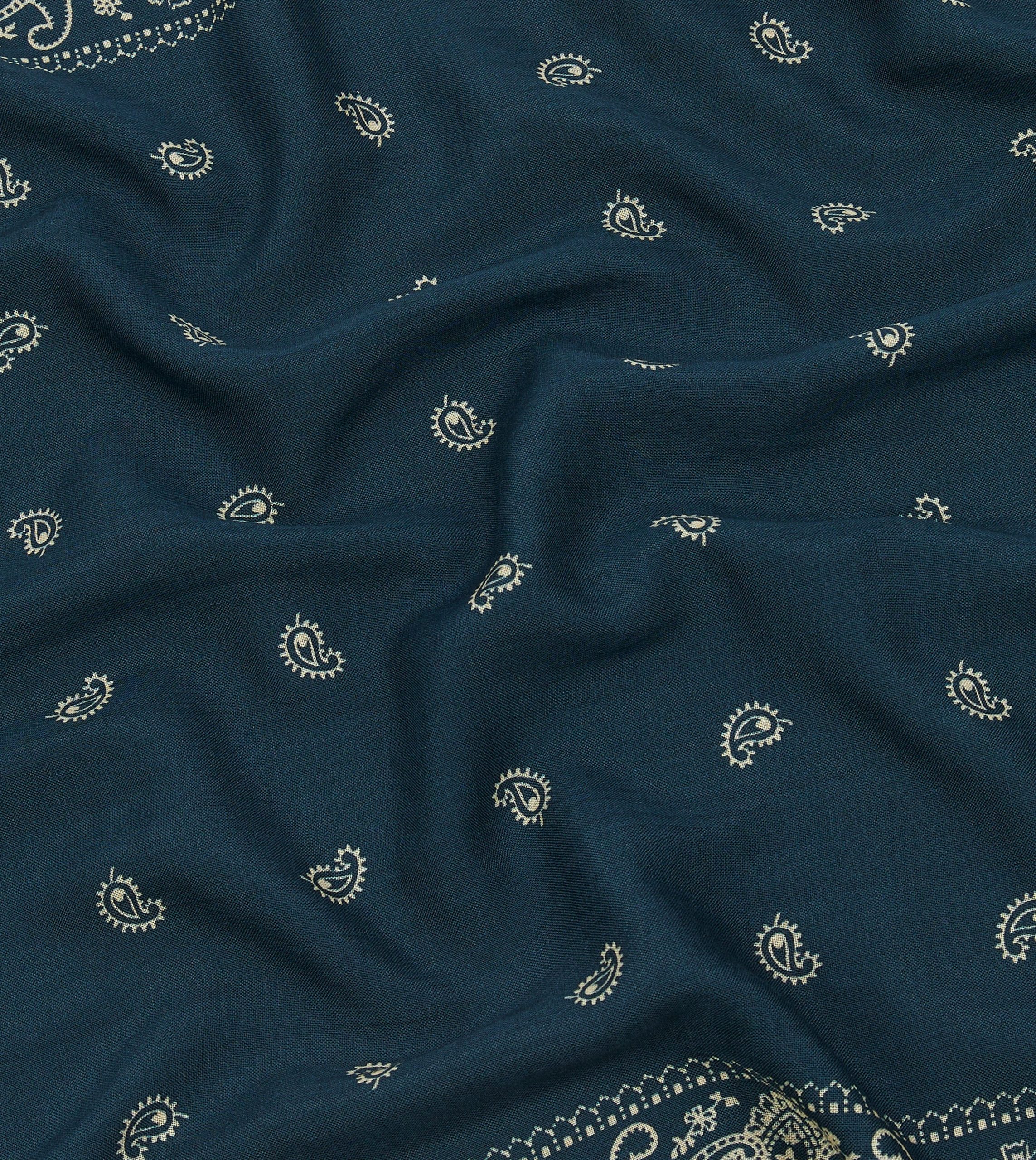 Navy Trad Paisley Print Wool-Silk Bandana - Image 2