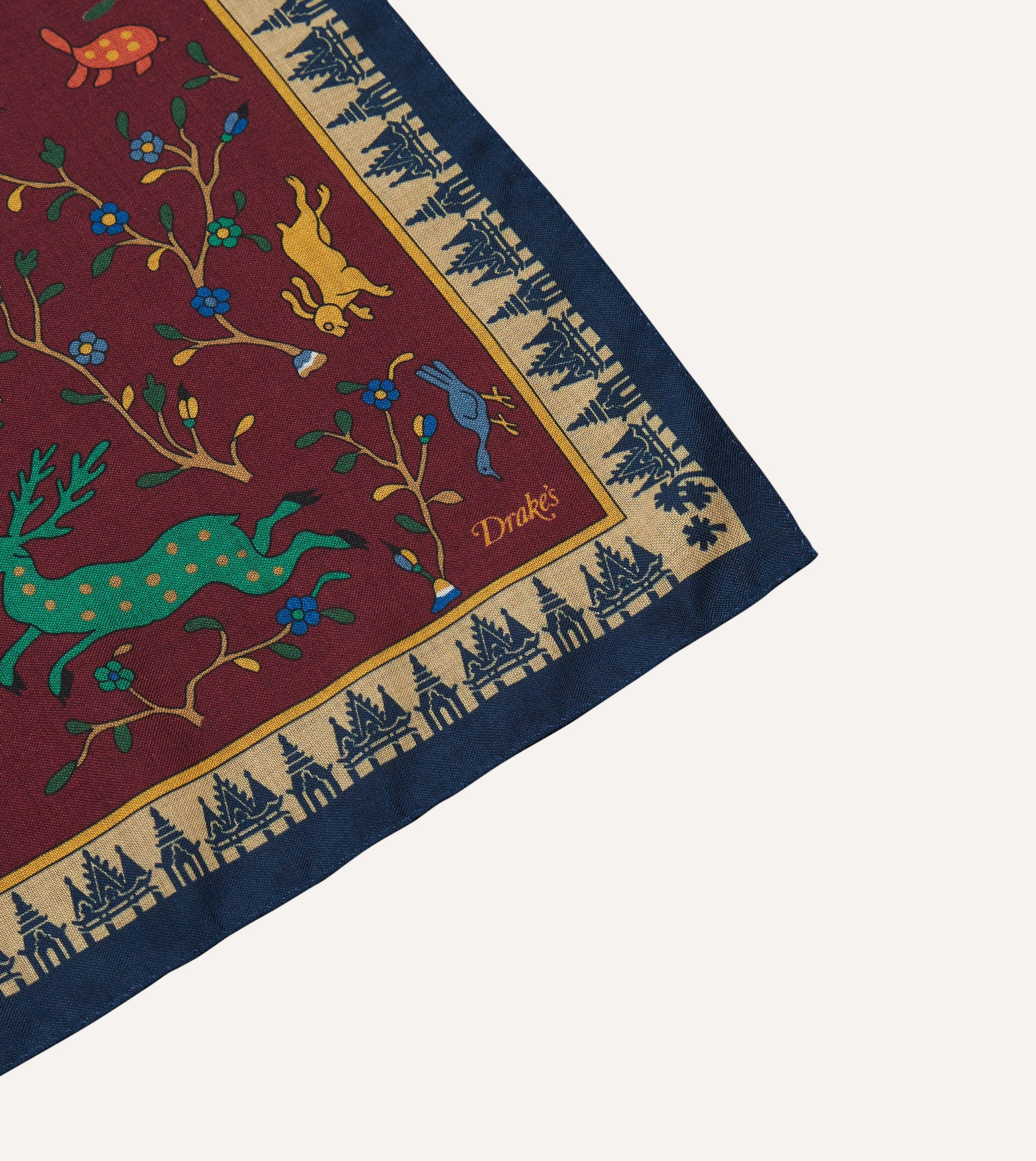 Red Mythical Animals Print Wool-Silk Bandana - Image 3
