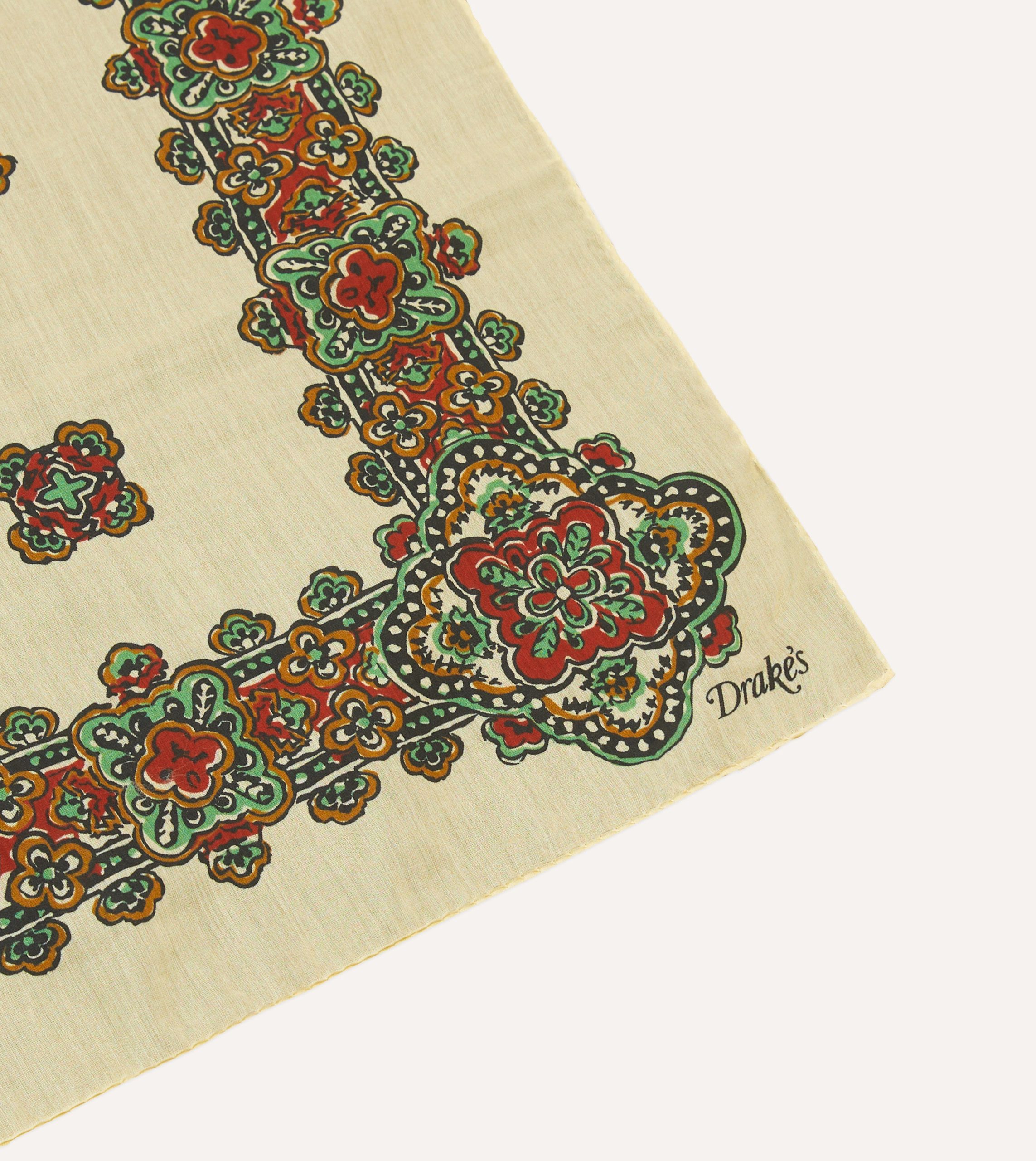 Ecru Medallion Print Cotton-Silk Bandana - Image 3