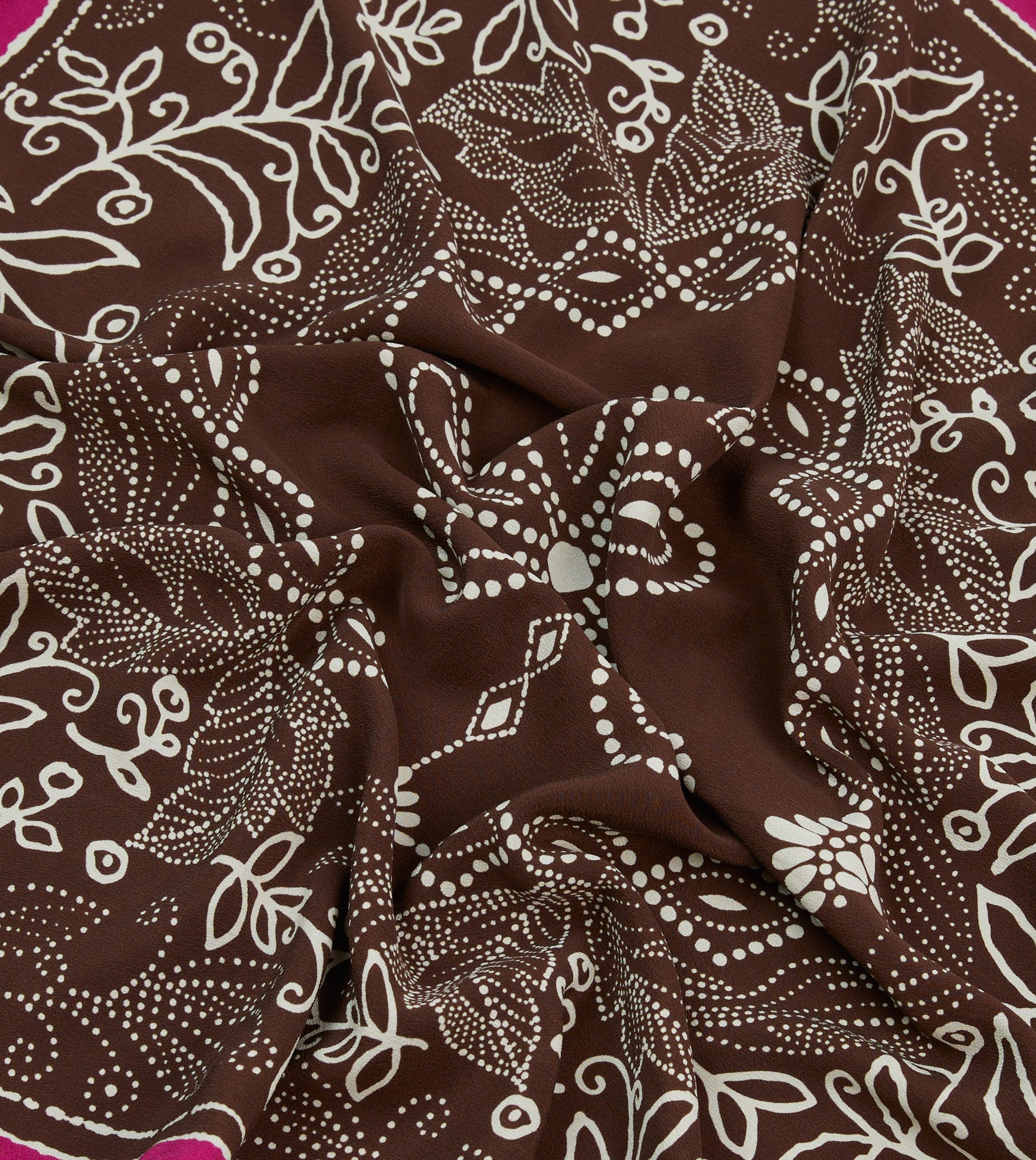 Brown Floral Paisley Print Silk Bandana - Image 2