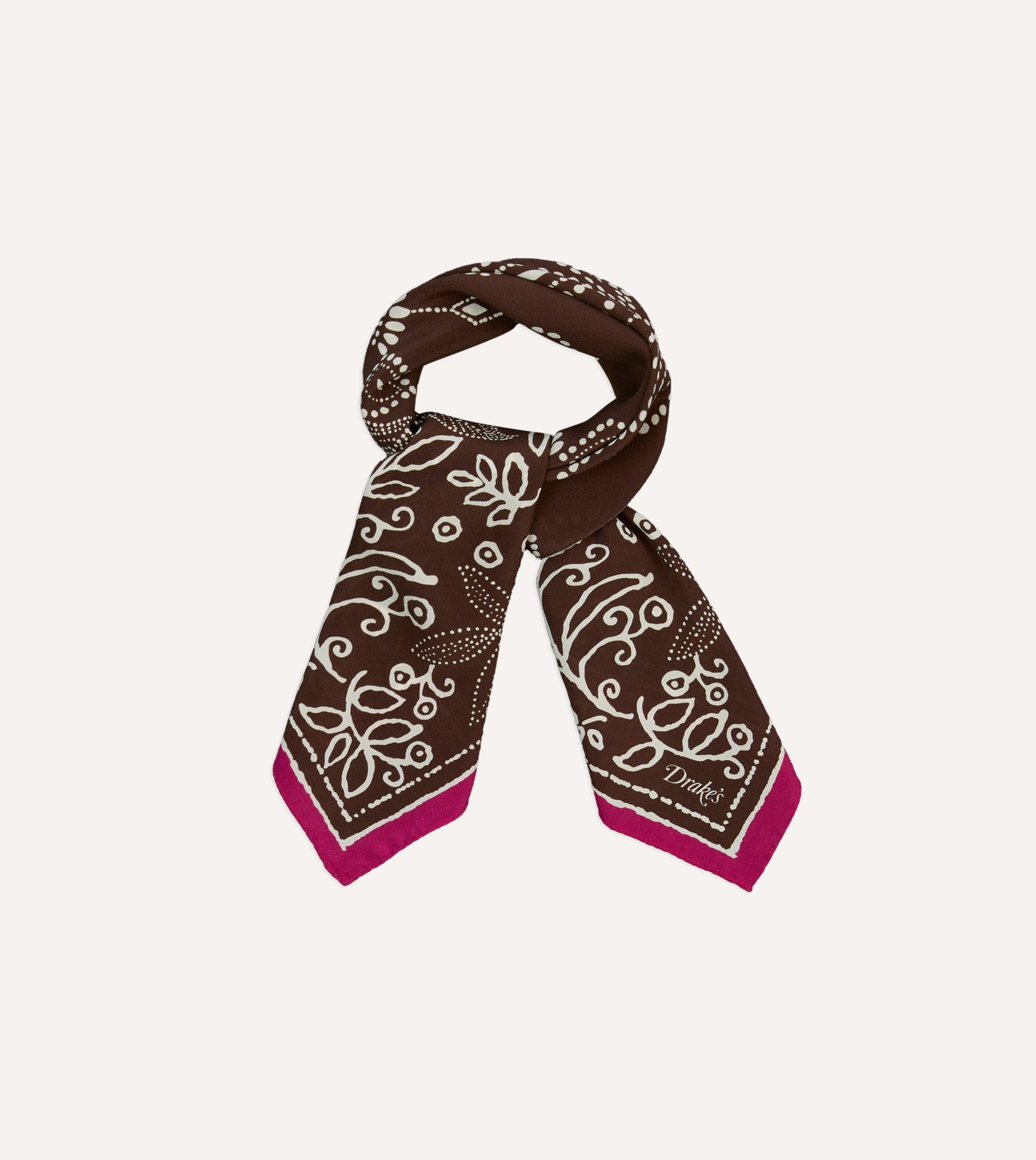 Brown Floral Paisley Print Silk Bandana - Image 4