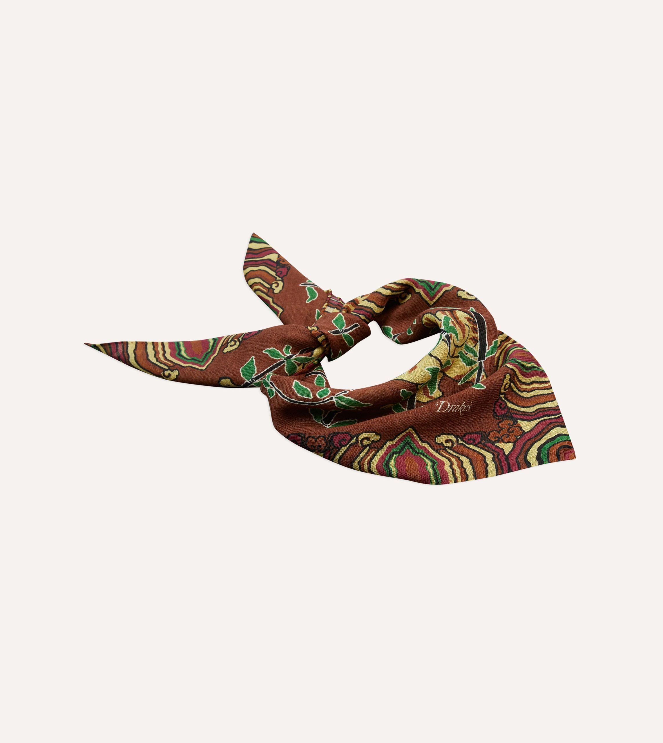 Brown Tigers Print Wool-Silk Bandana - Image 5