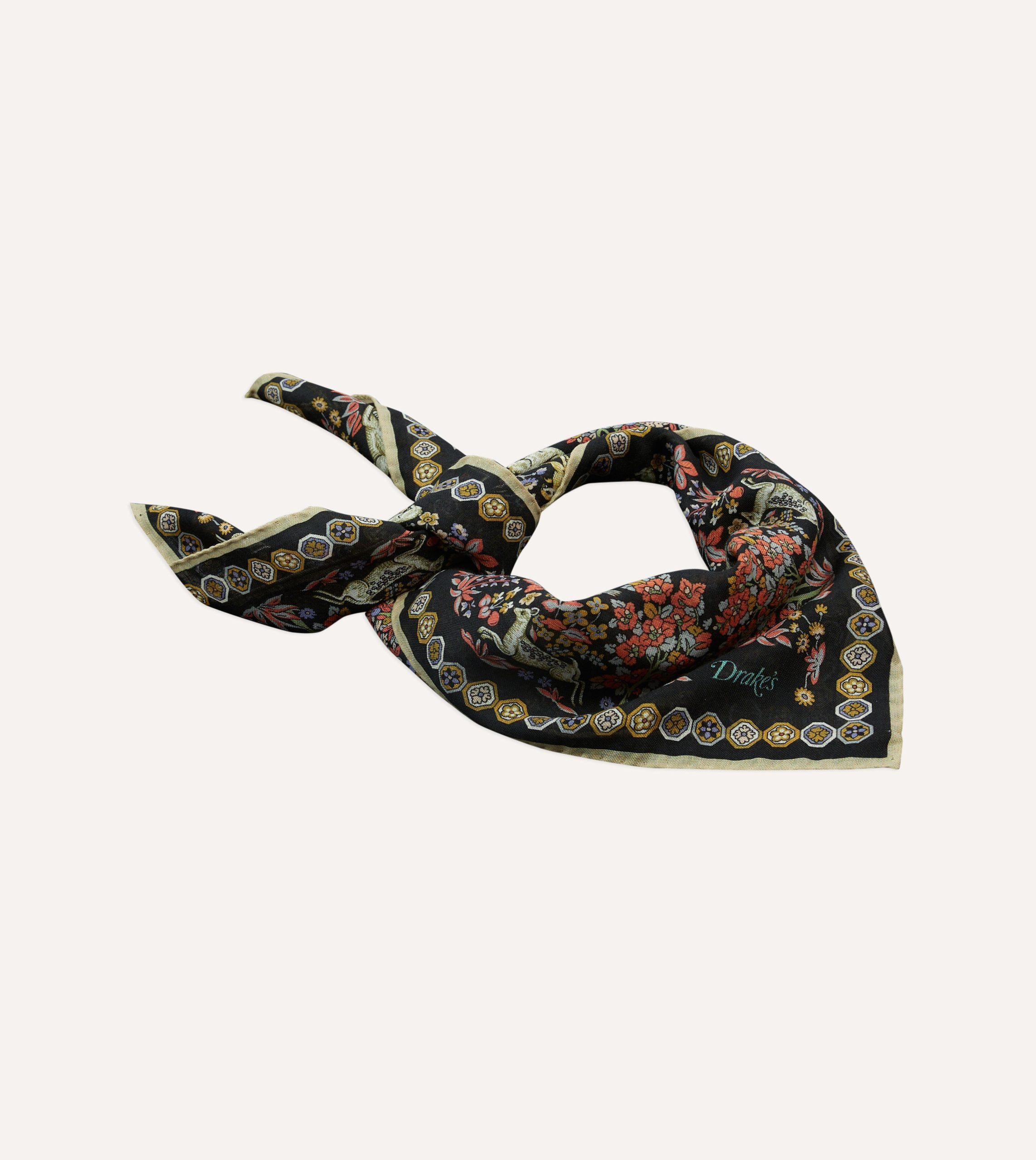Black Mythical Forest Print Wool-Silk Bandana - Image 4