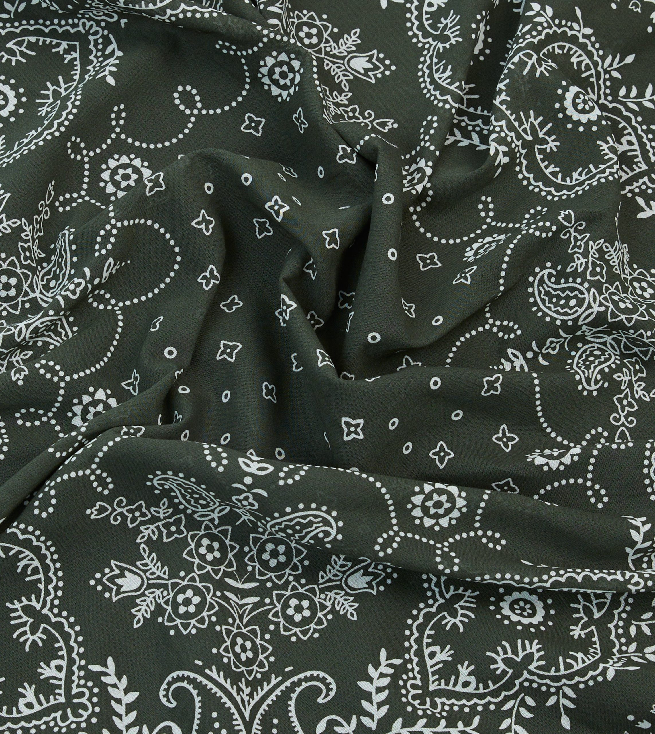 Dark Green Trad Paisley Print Cotton Bandana - Image 2