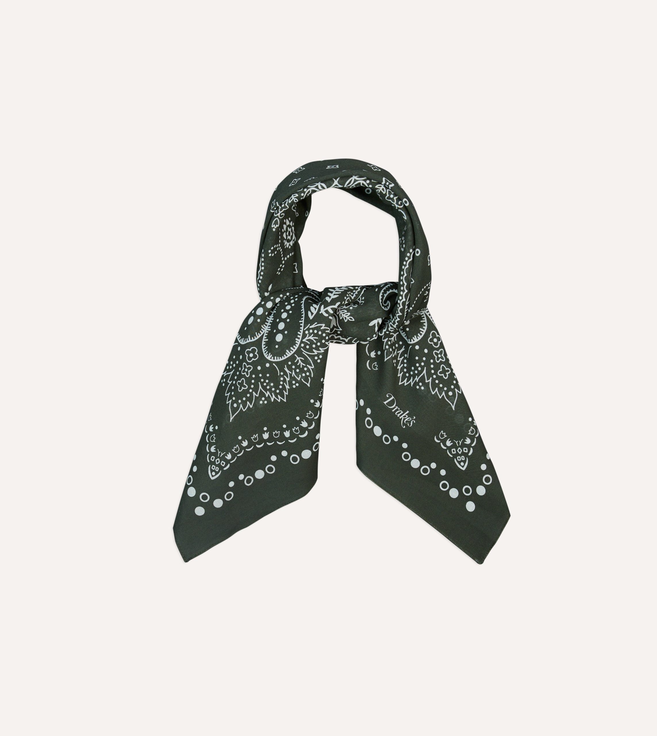 Dark Green Trad Paisley Print Cotton Bandana - Image 5