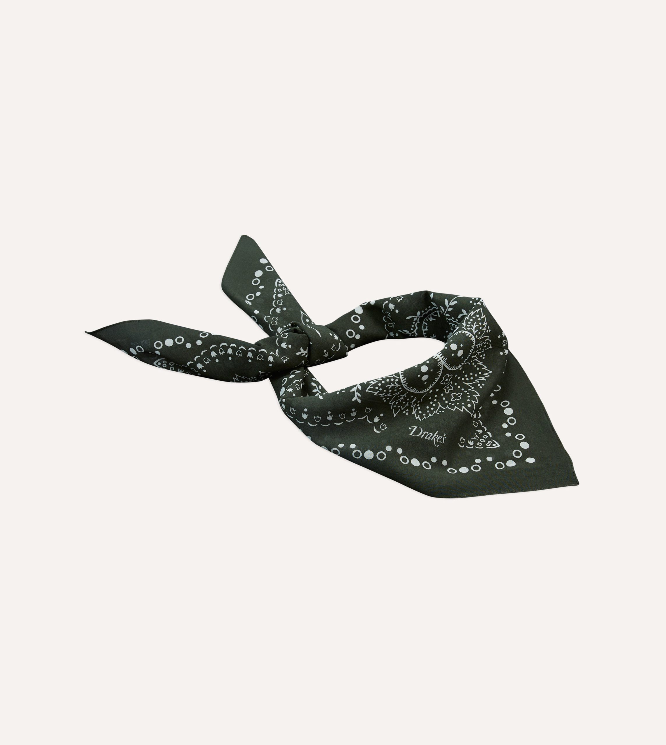 Dark Green Trad Paisley Print Cotton Bandana - Image 4