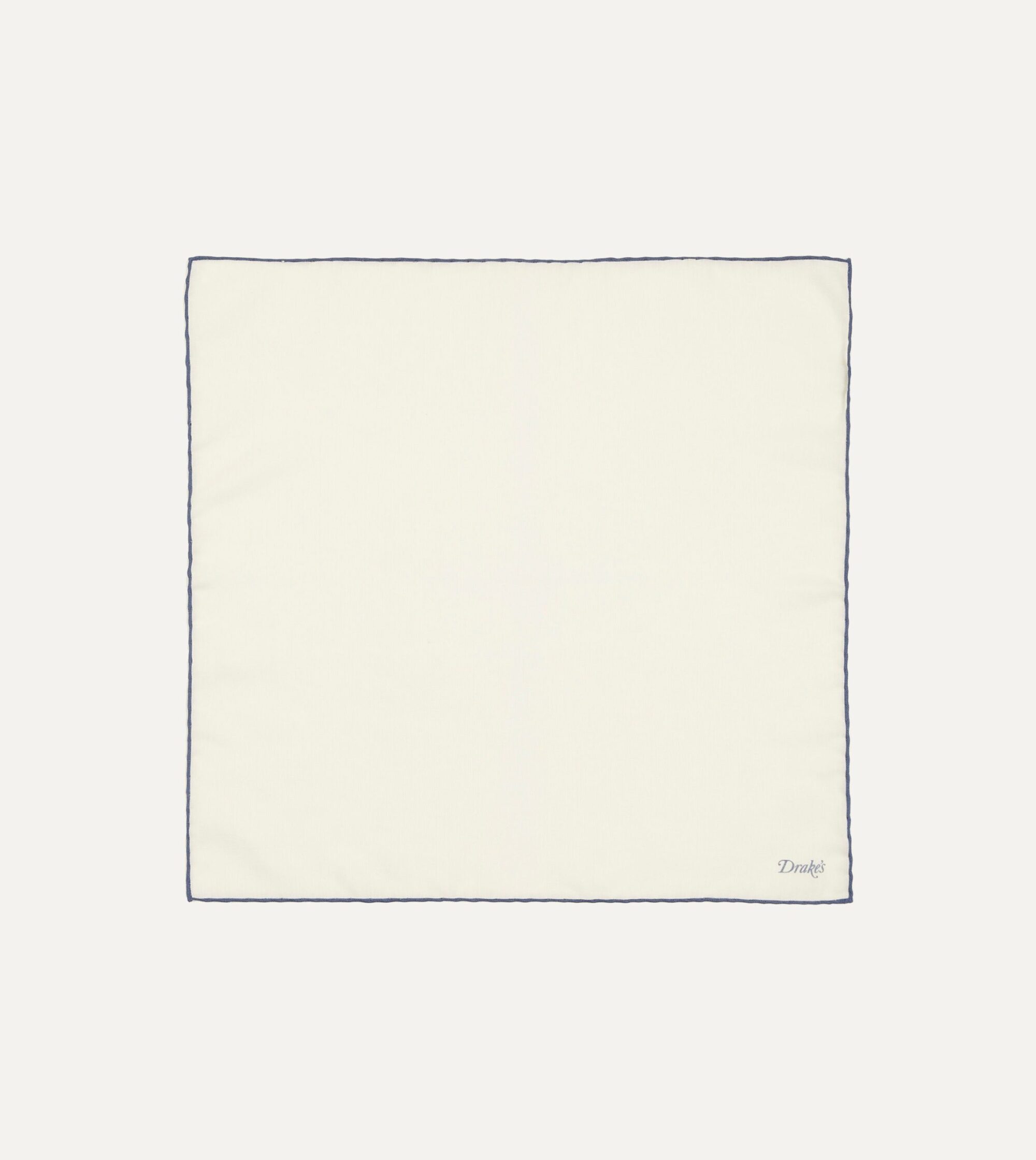 Ivory and Blue Shoestring Border Silk Pocket Square
