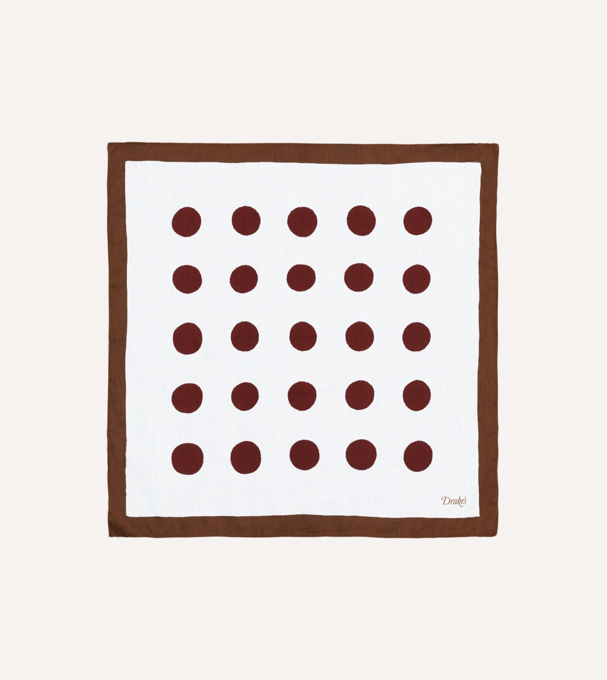 Brown. Ecru and Red Large Spots Print Cotton-Silk Pocket Square