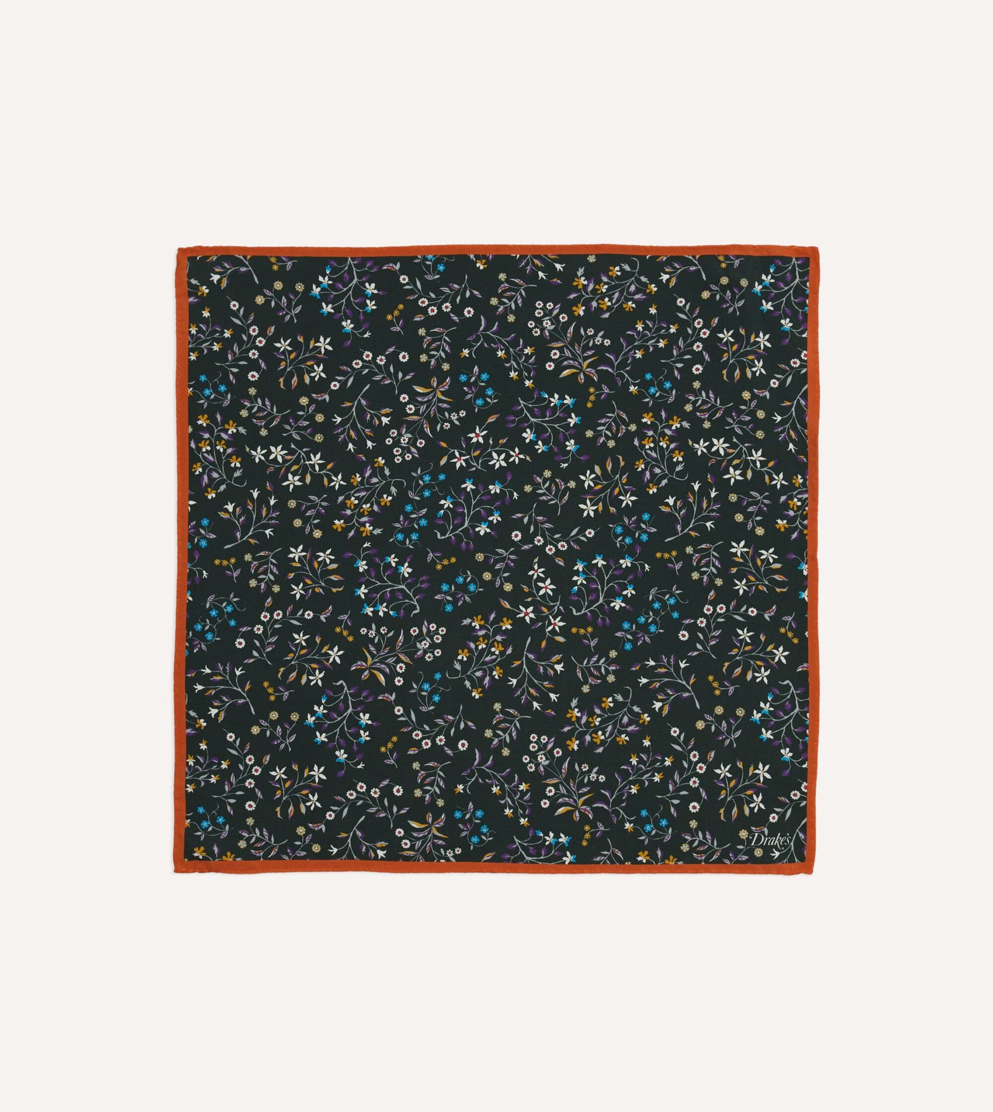 Green Floral Print Silk Pocket Square