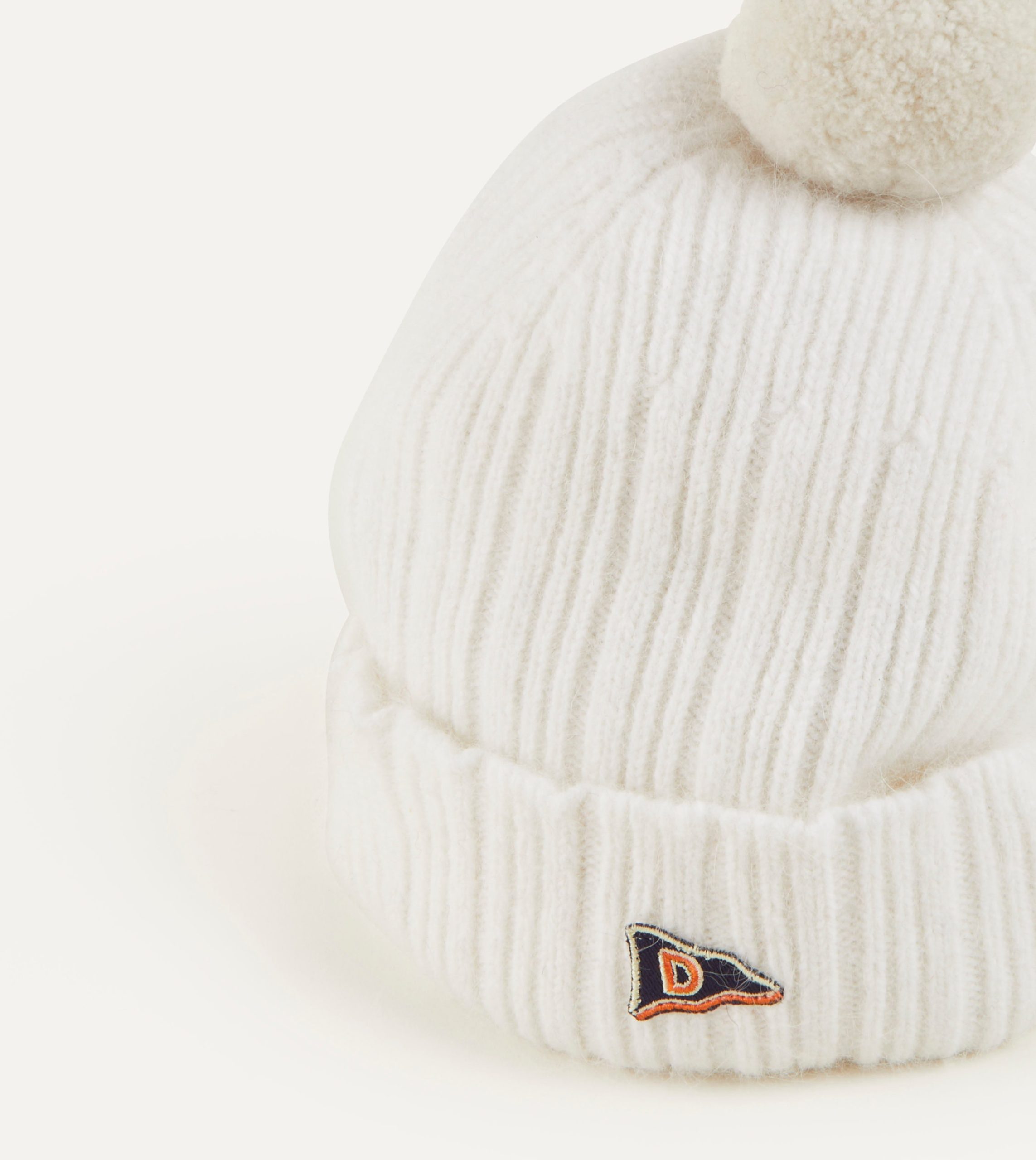 White Angora Lambswool Ribbed Bobble Knit Hat - Image 4