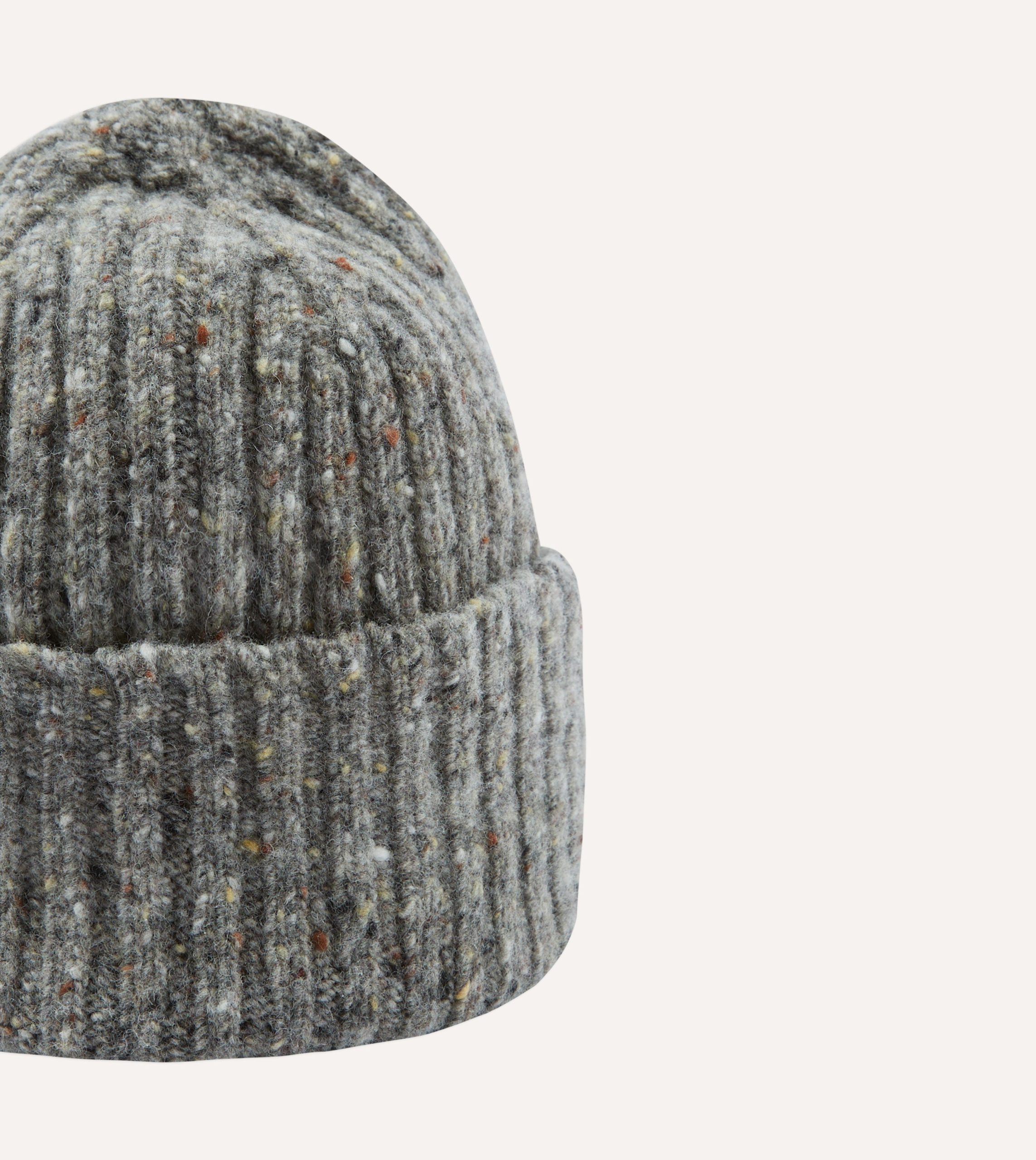 Light Grey Donegal Ribbed Merino Knit Cap - Image 3