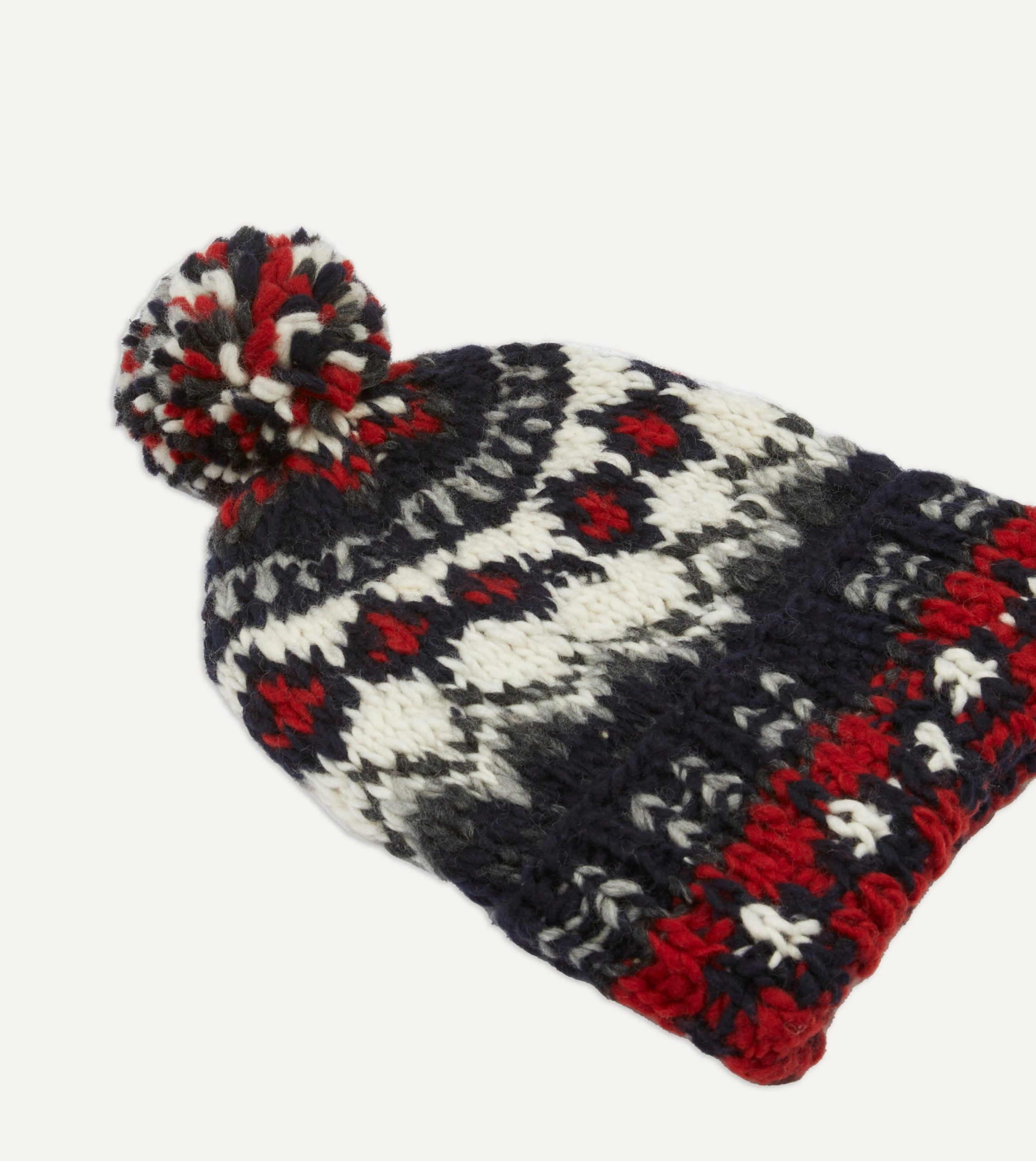 Chamula for Drake's Navy Fairisle Merino Knit Cap - Image 3