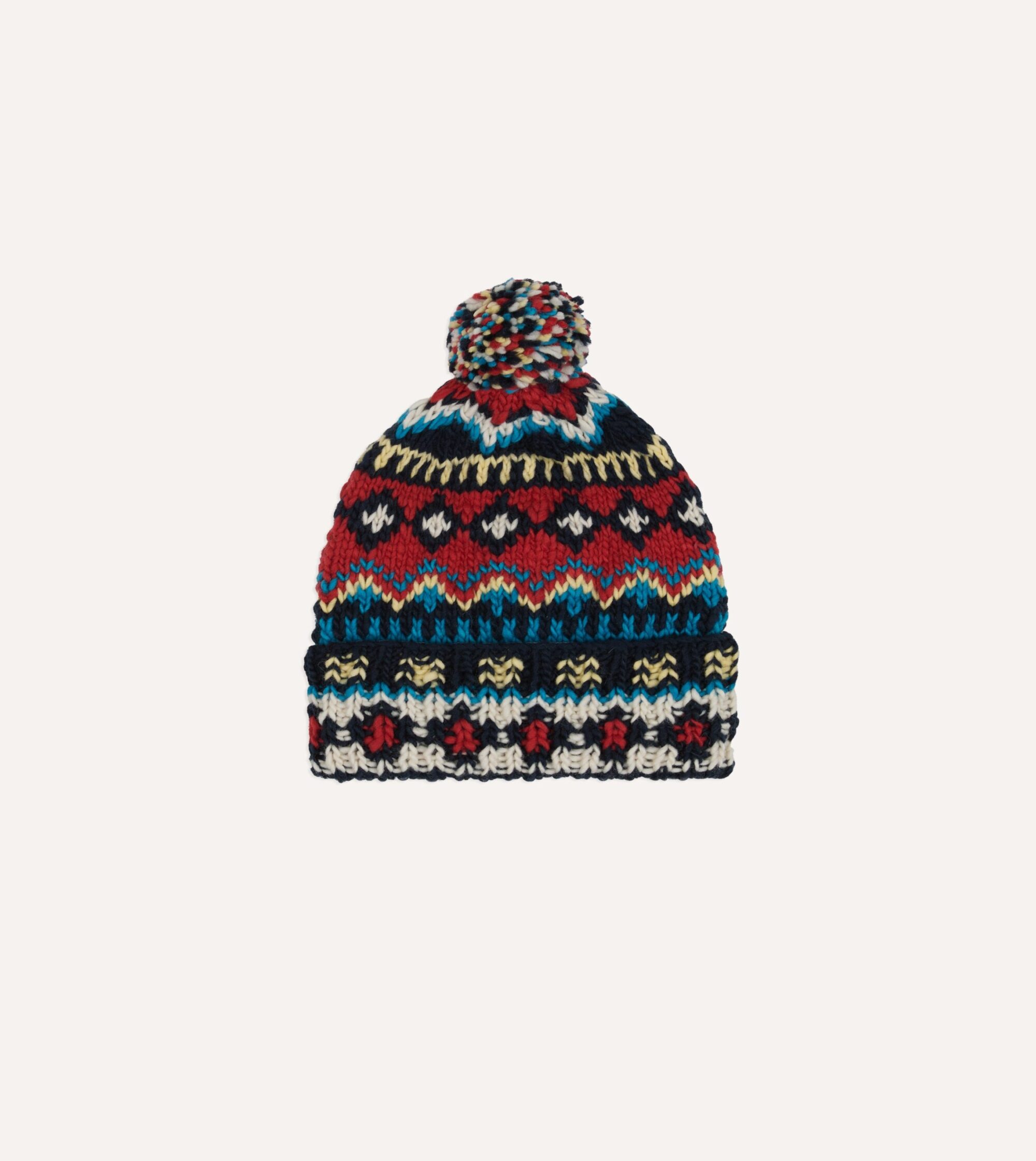 Chamula Navy. Orange and Yellow Fairisle Merino Knit Cap