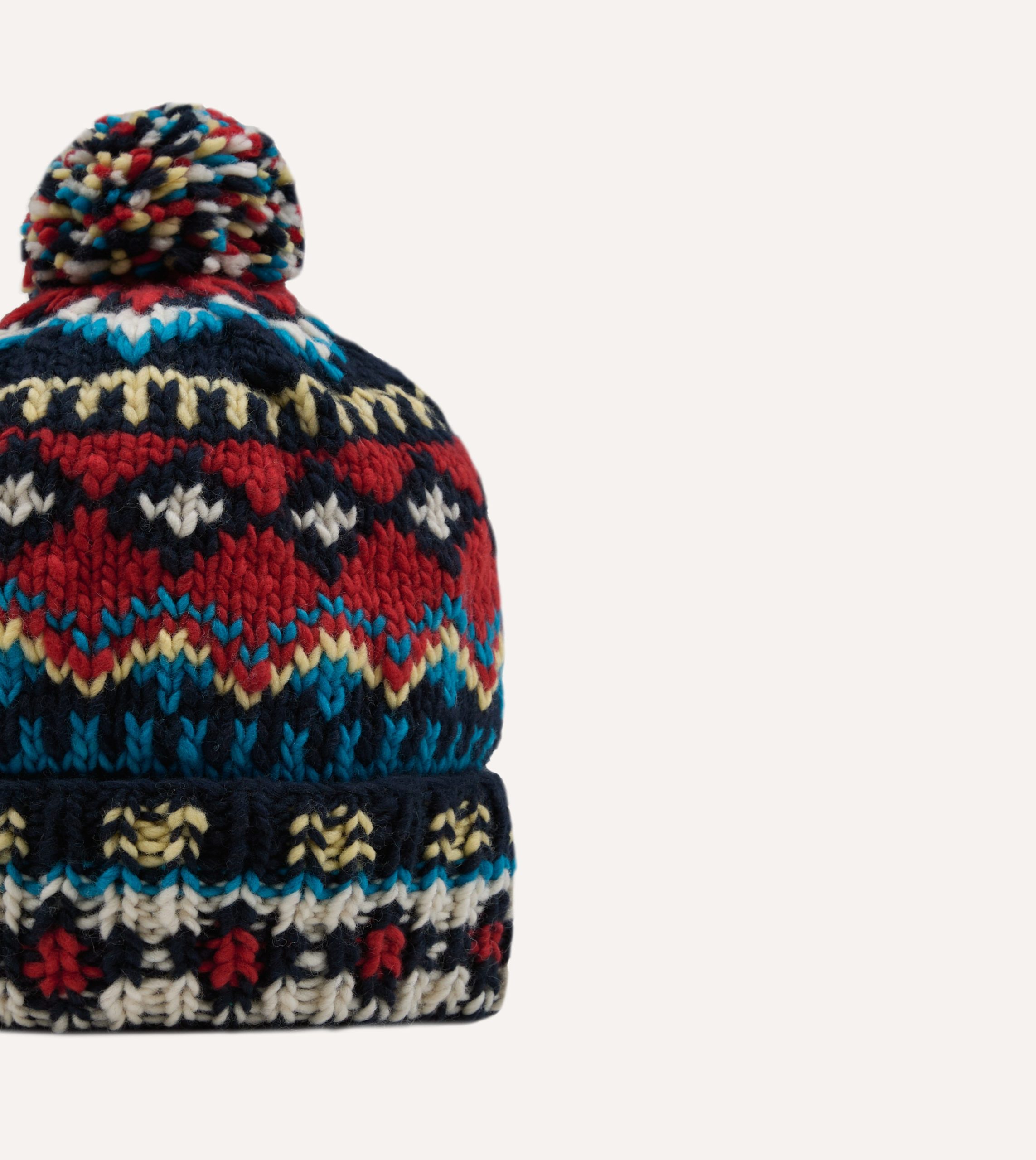 Chamula Navy. Orange and Yellow Fairisle Merino Knit Cap - Image 4