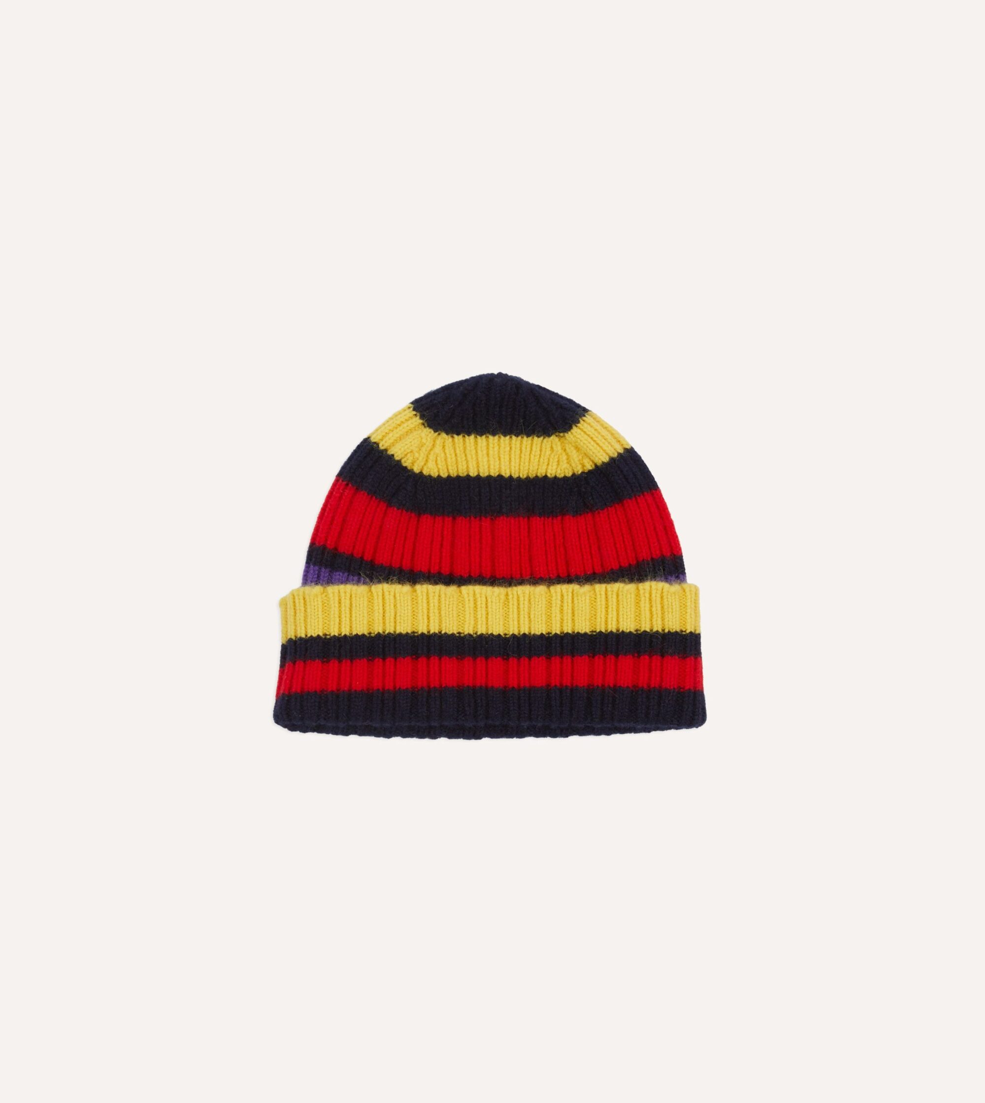 Navy. Yellow and Red Multi Stripe Geelongora Ribbed Knit Cap