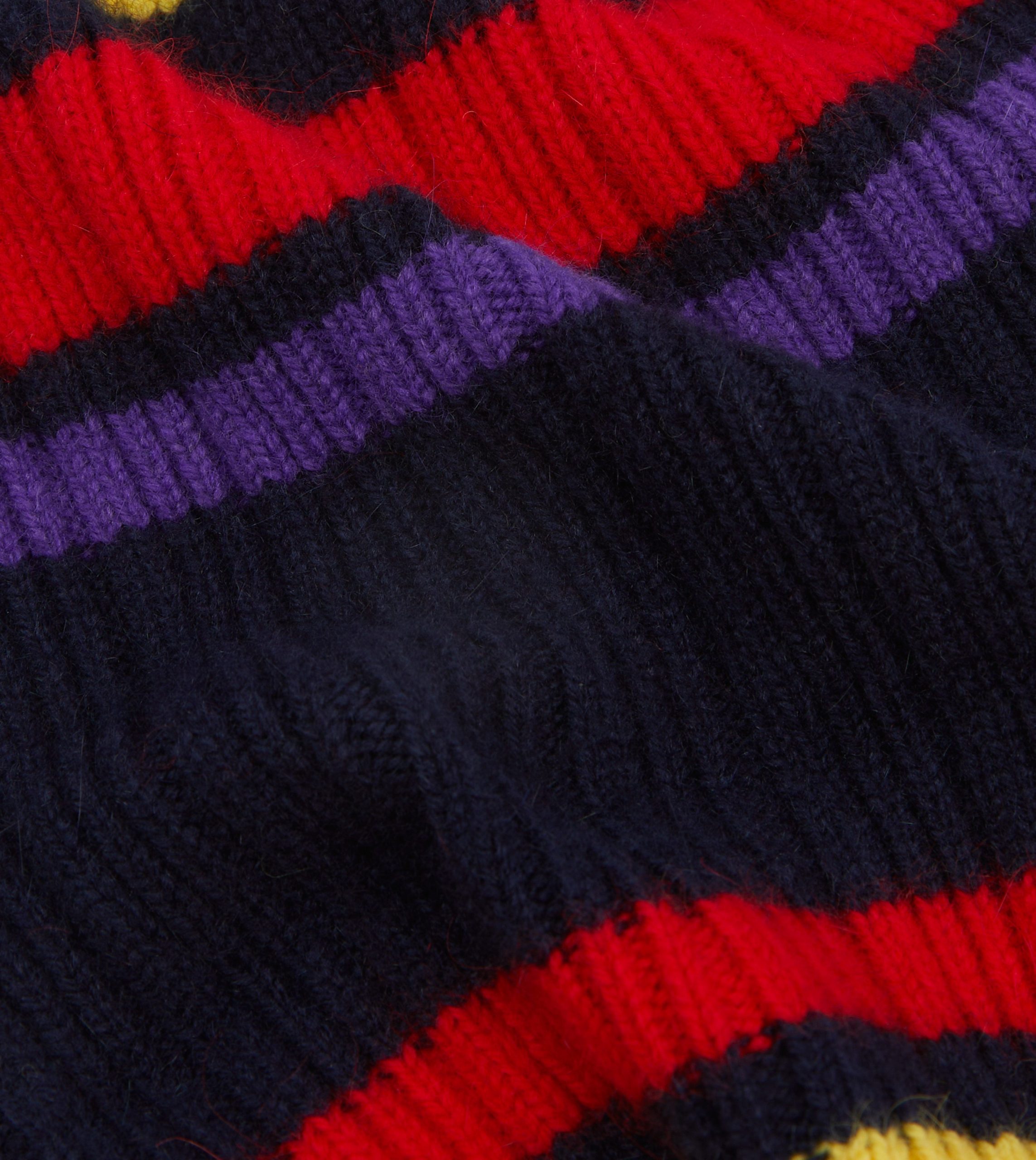 Navy. Yellow and Red Multi Stripe Geelongora Ribbed Knit Cap - Image 2