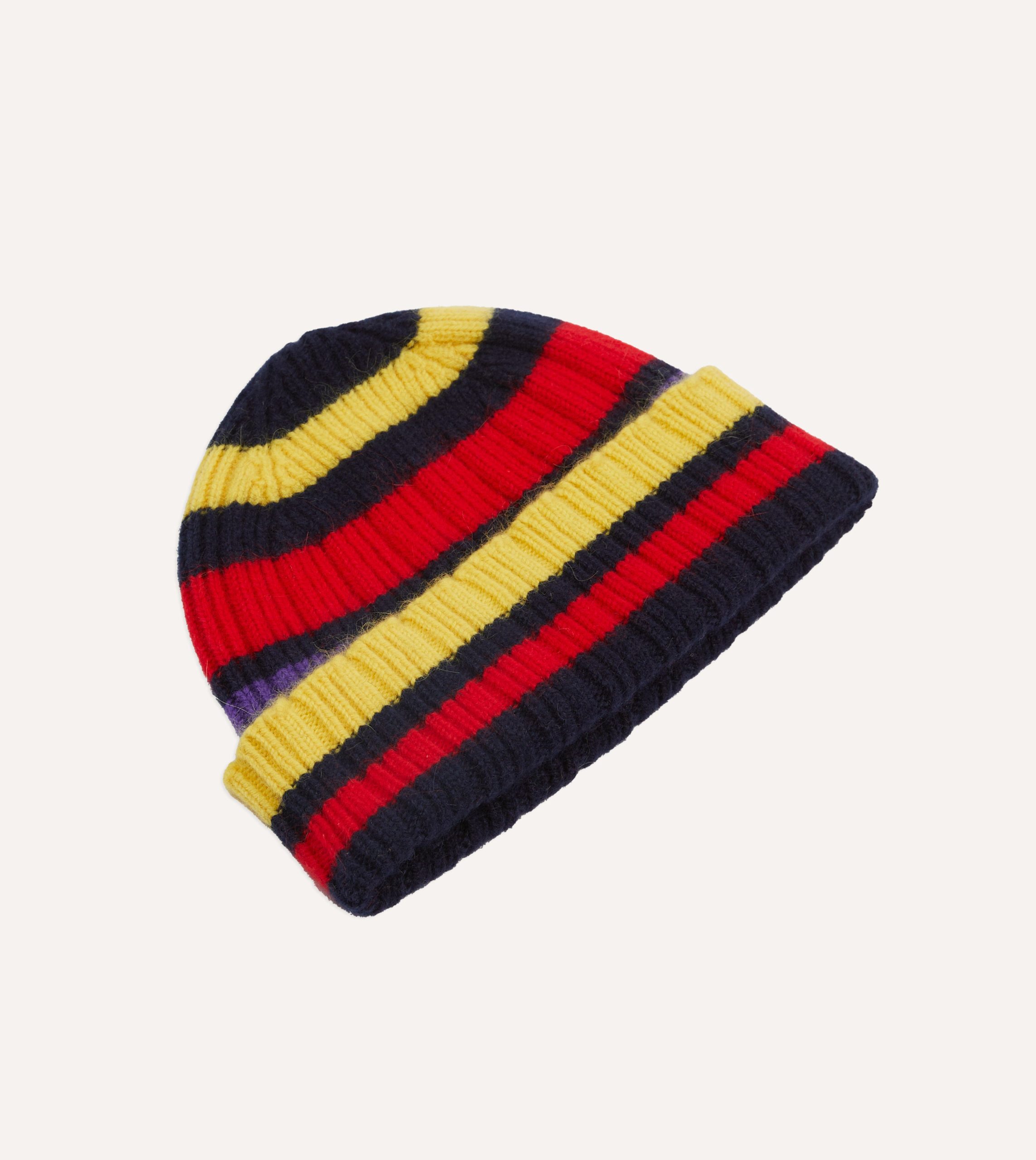 Navy. Yellow and Red Multi Stripe Geelongora Ribbed Knit Cap - Image 3