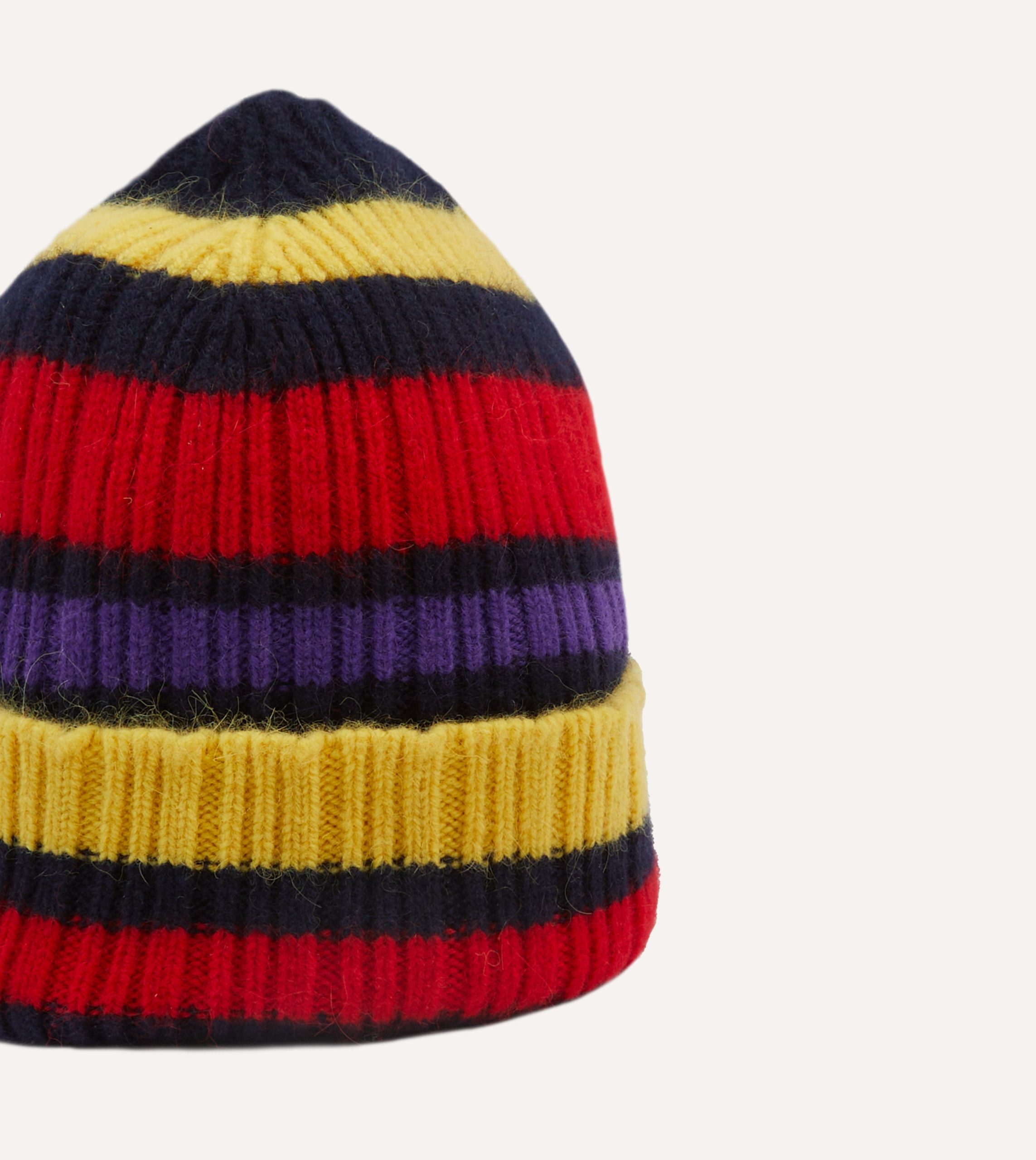 Navy. Yellow and Red Multi Stripe Geelongora Ribbed Knit Cap - Image 4