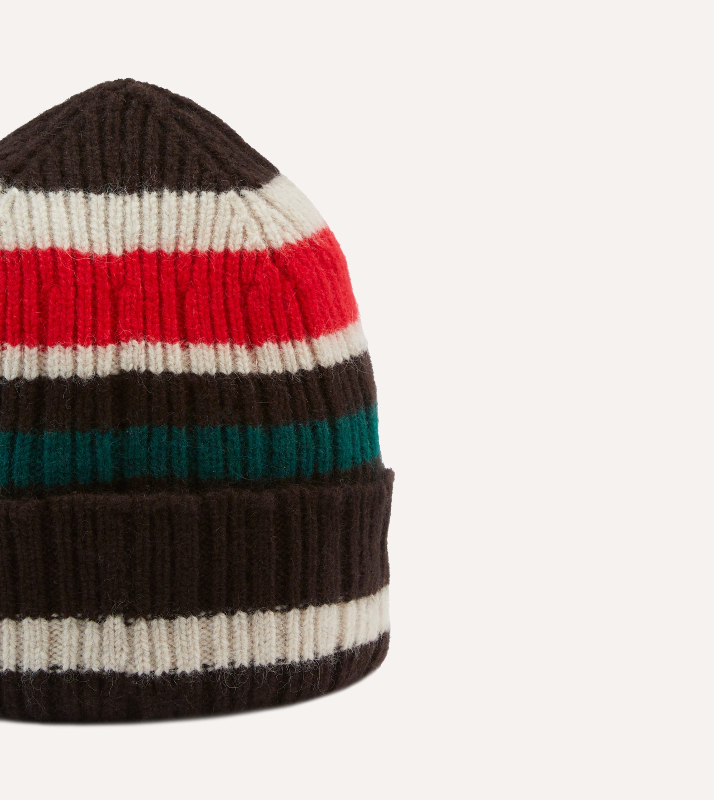 Brown. Ecru and Red Multi Stripe Geelongora Ribbed Knit Cap - Image 3