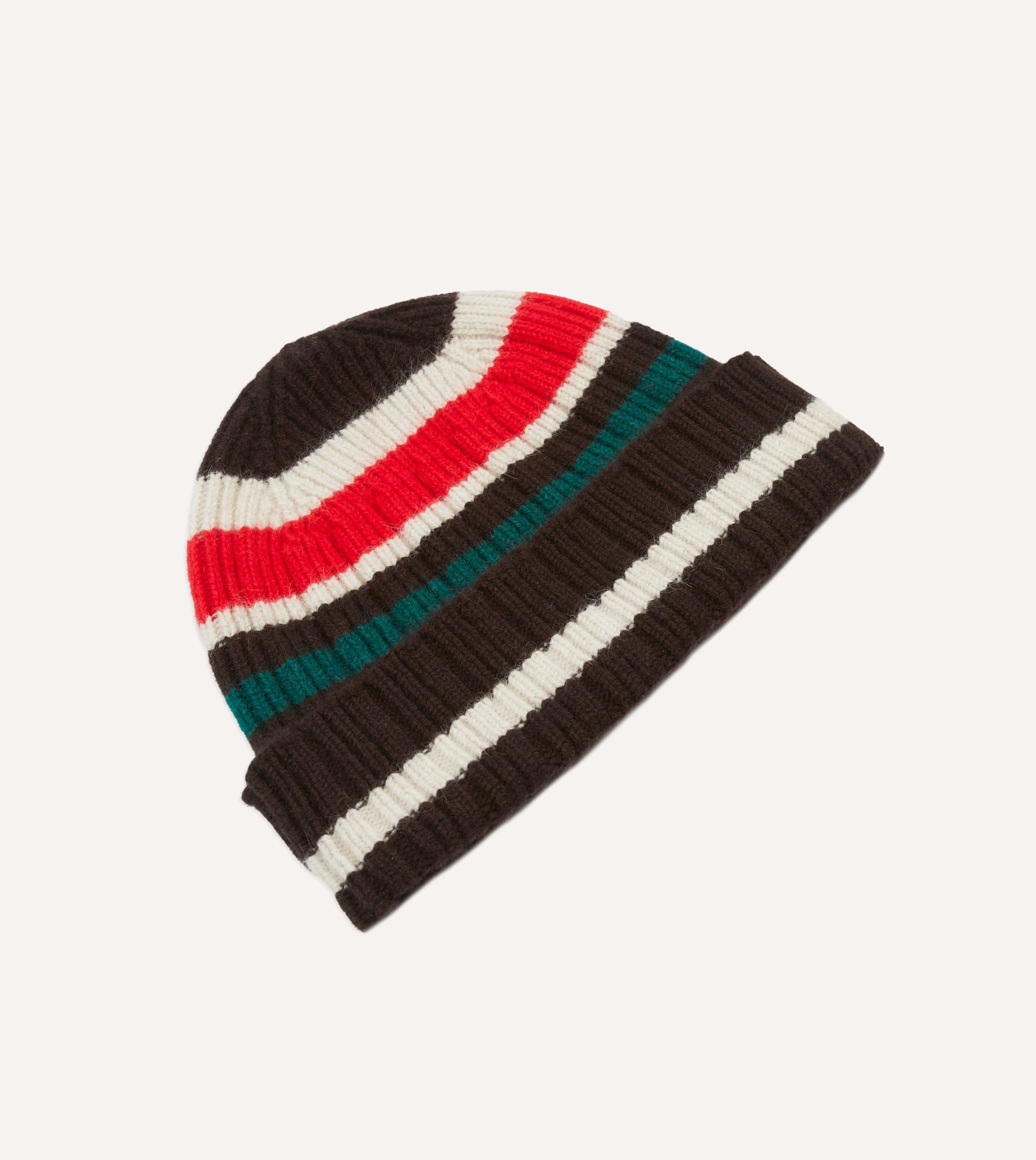 Brown. Ecru and Red Multi Stripe Geelongora Ribbed Knit Cap - Image 4