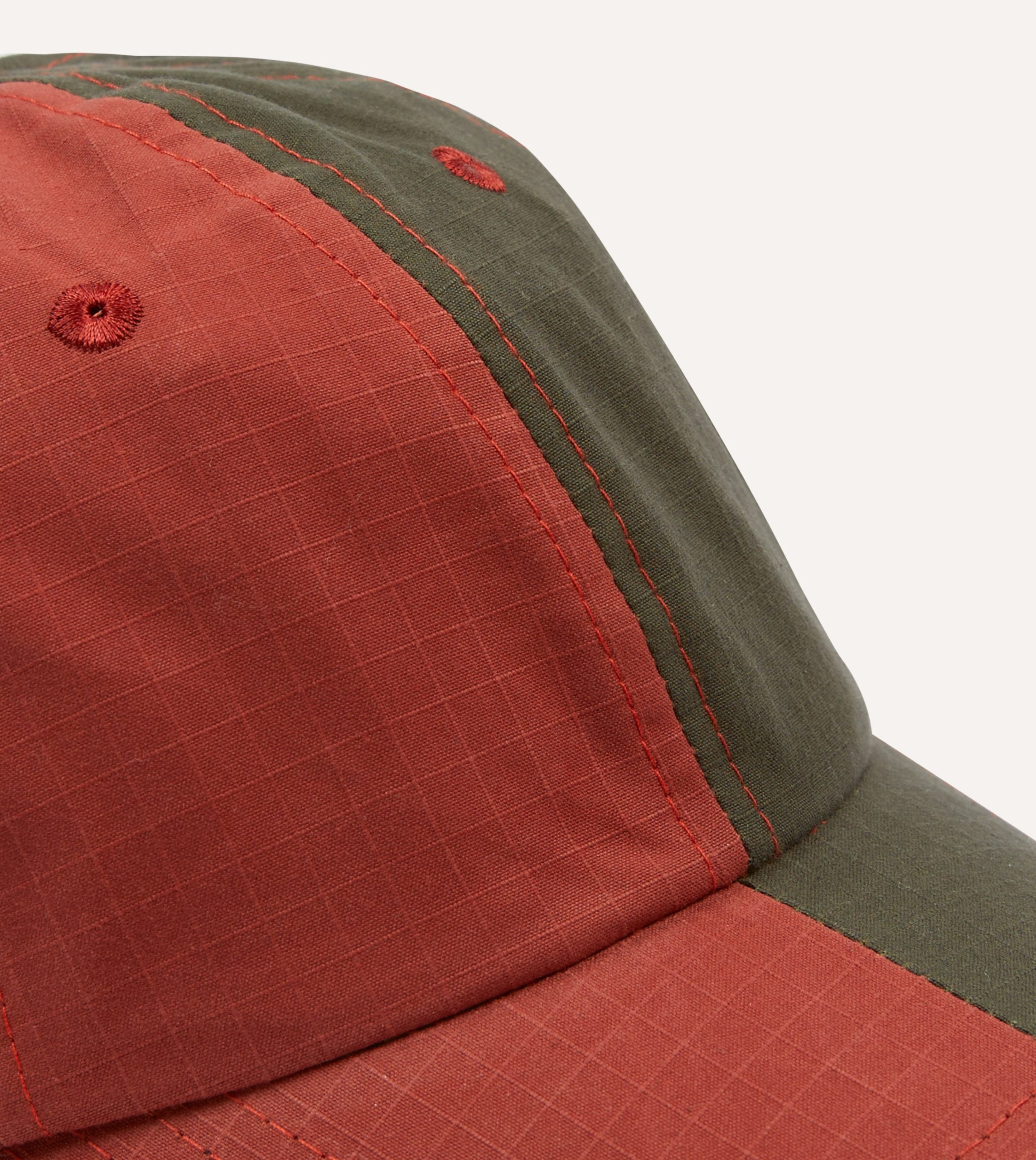 Olive and Red Two-Tone Ripstop Cotton Baseball Cap - Image 3