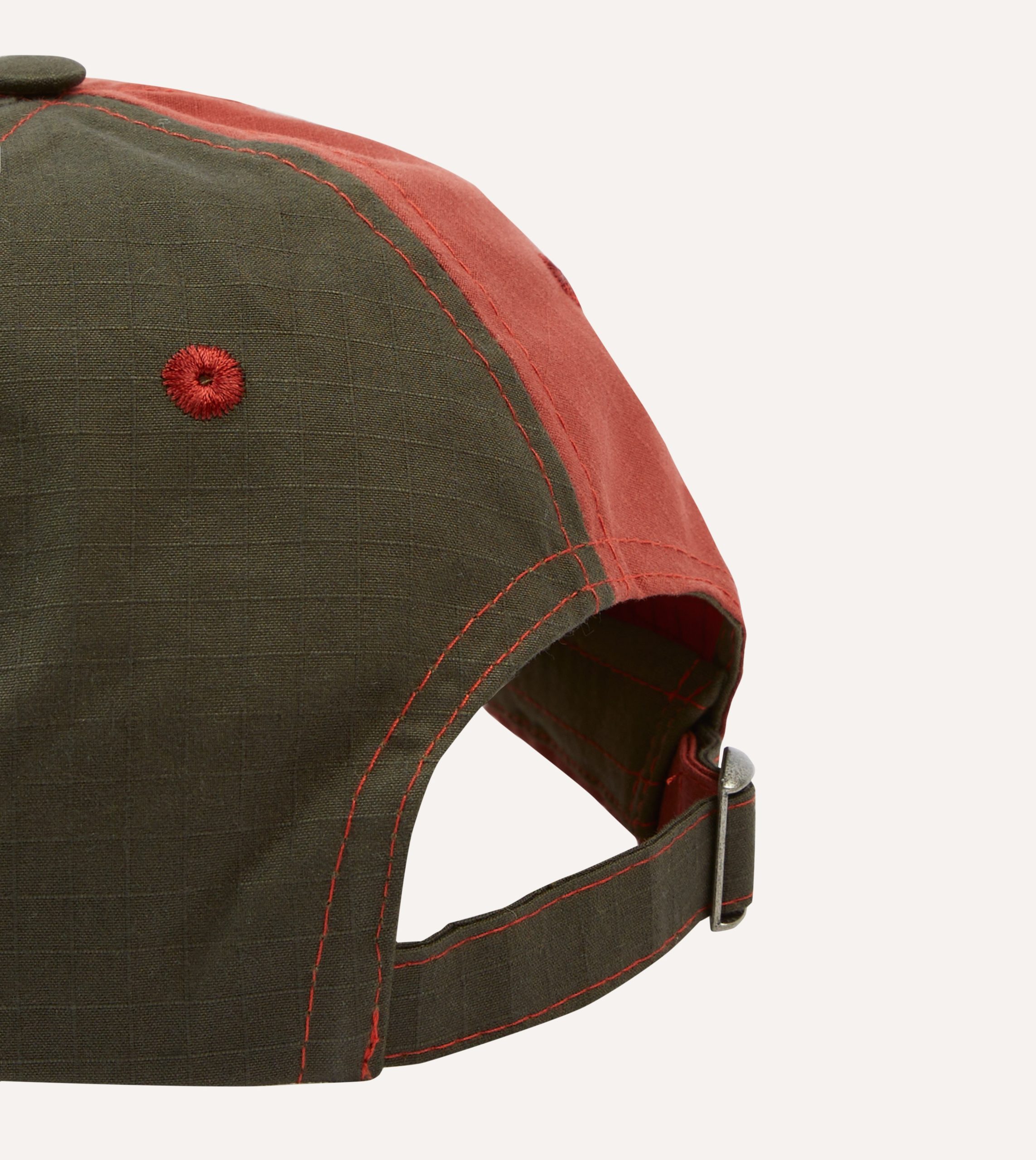 Olive and Red Two-Tone Ripstop Cotton Baseball Cap - Image 2