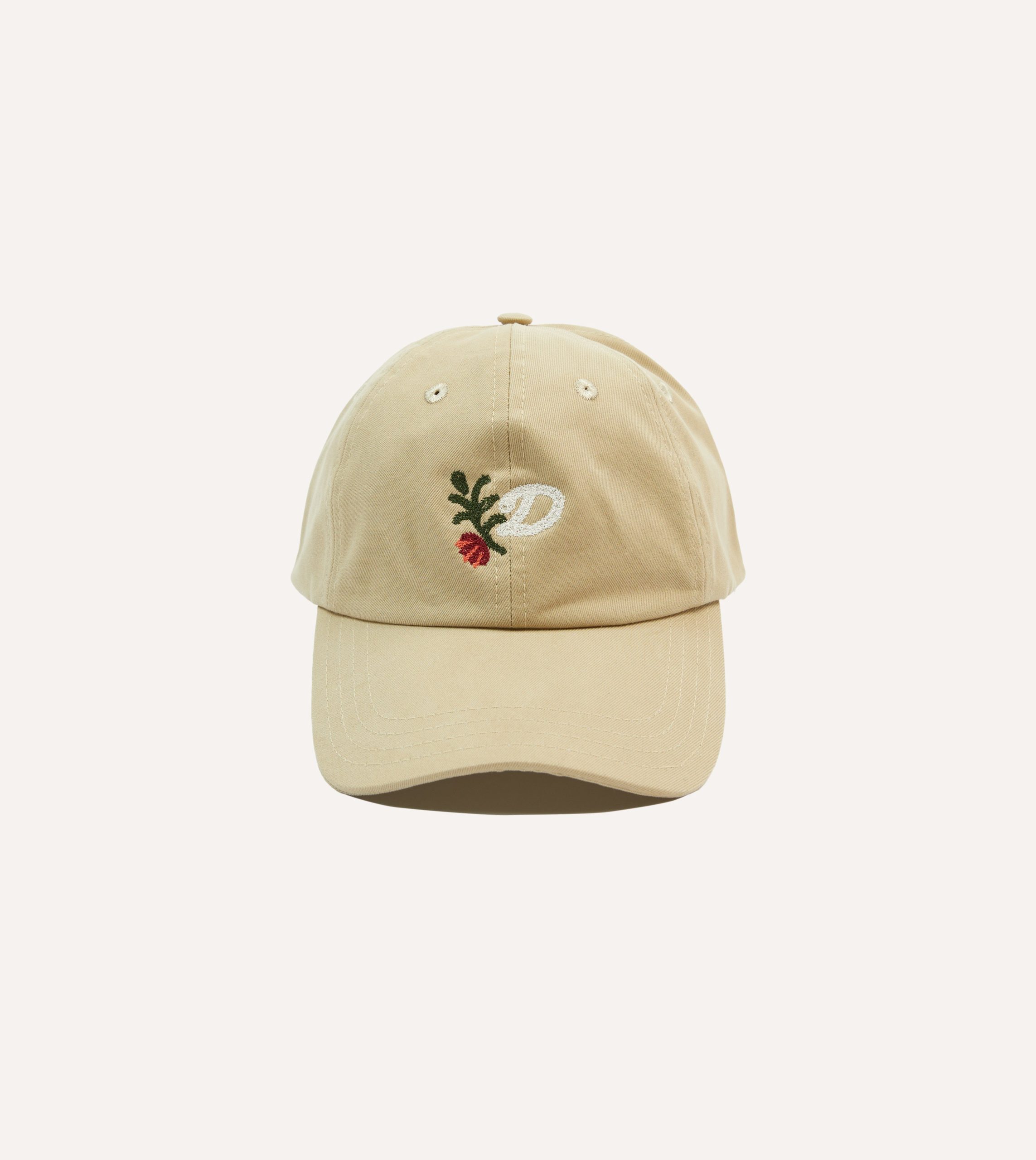 'D' Flower Emblem Cotton Twill Baseball Cap