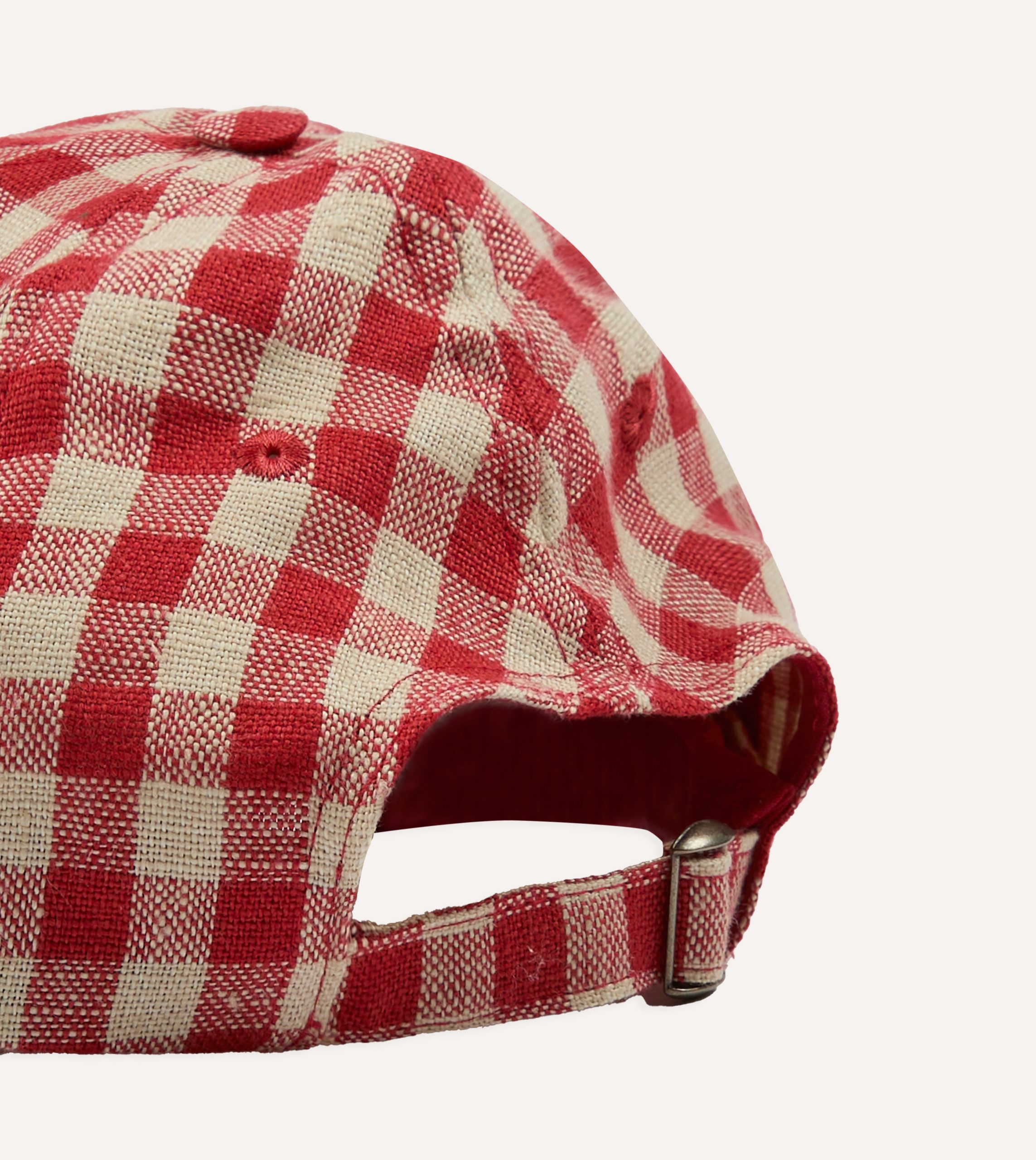 Red Gingham Check Linen Baseball Cap - Image 2