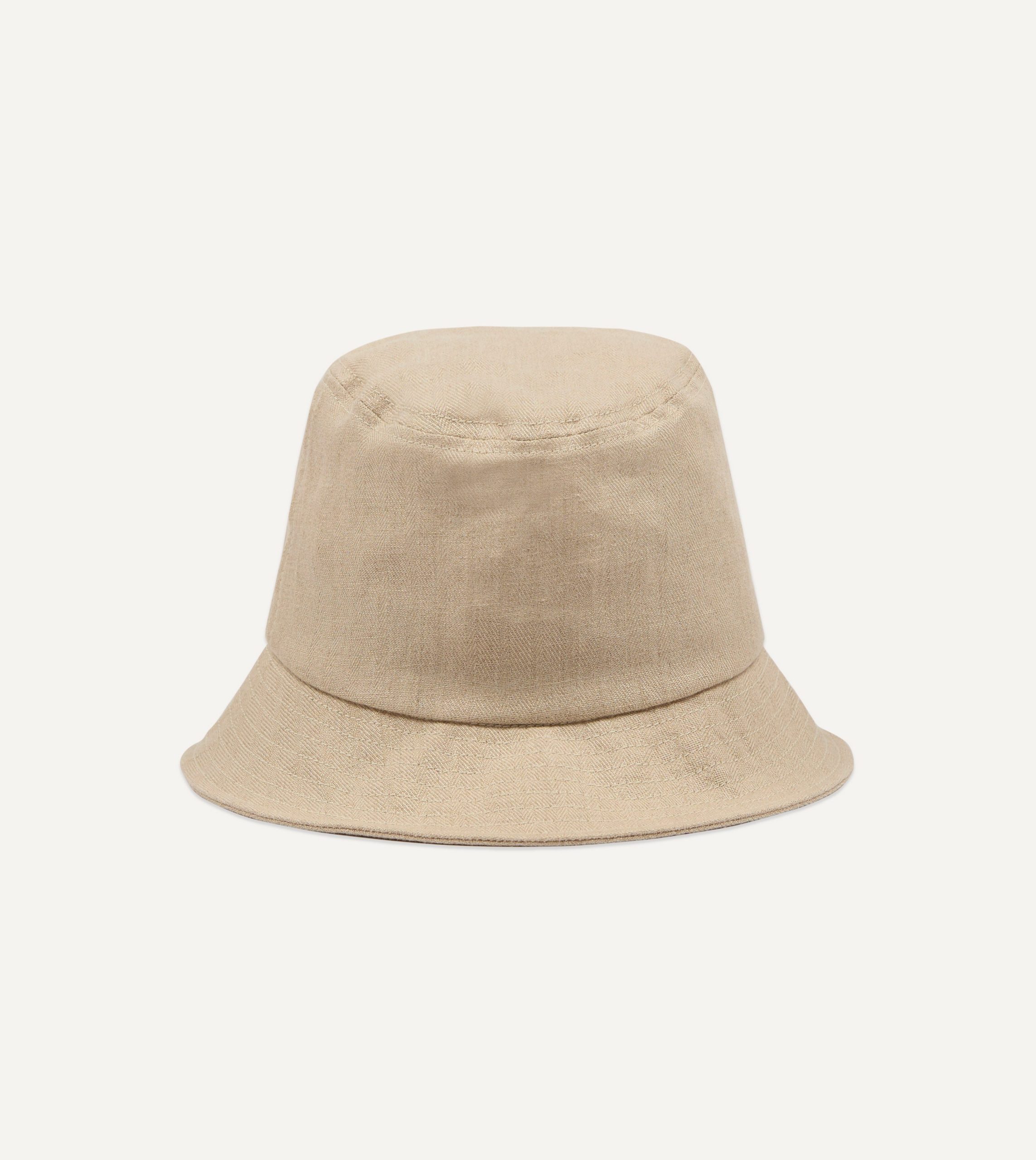 Cableami Ecru Herringbone Linen Bucket Hat