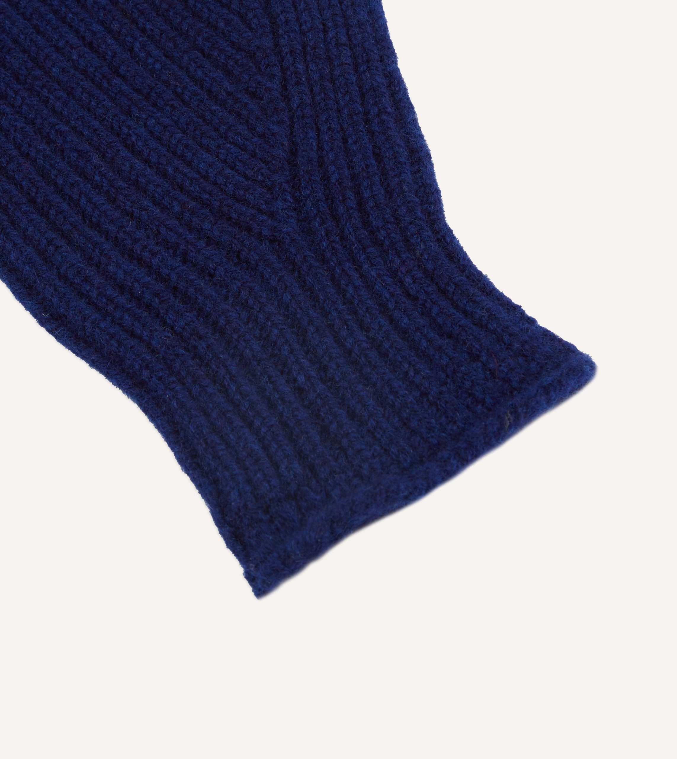 Navy Lambswool Ribbed Knitted Gloves - Image 2