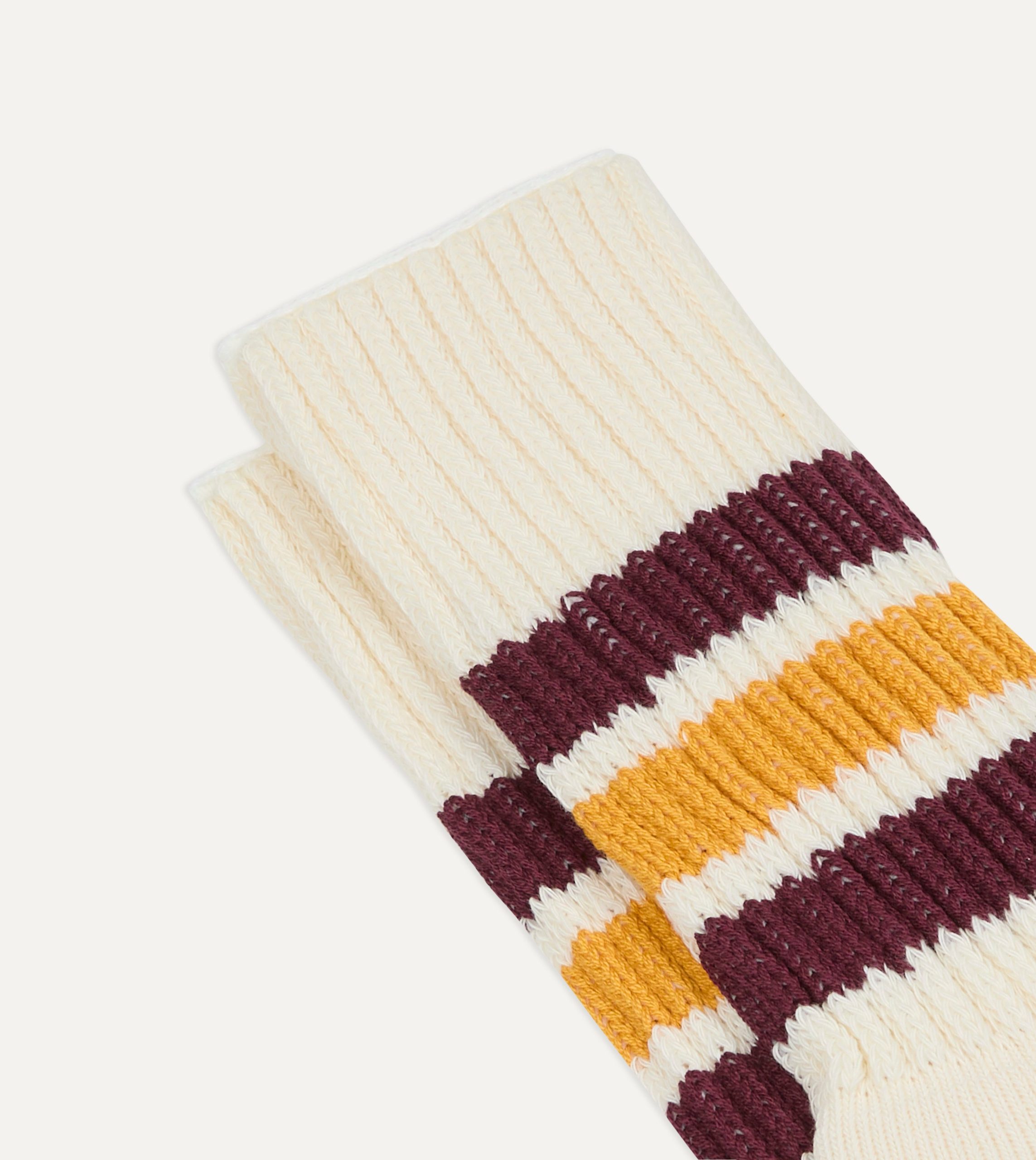 RoToTo Burgundy and Yellow Cotton Crew Socks - Image 3