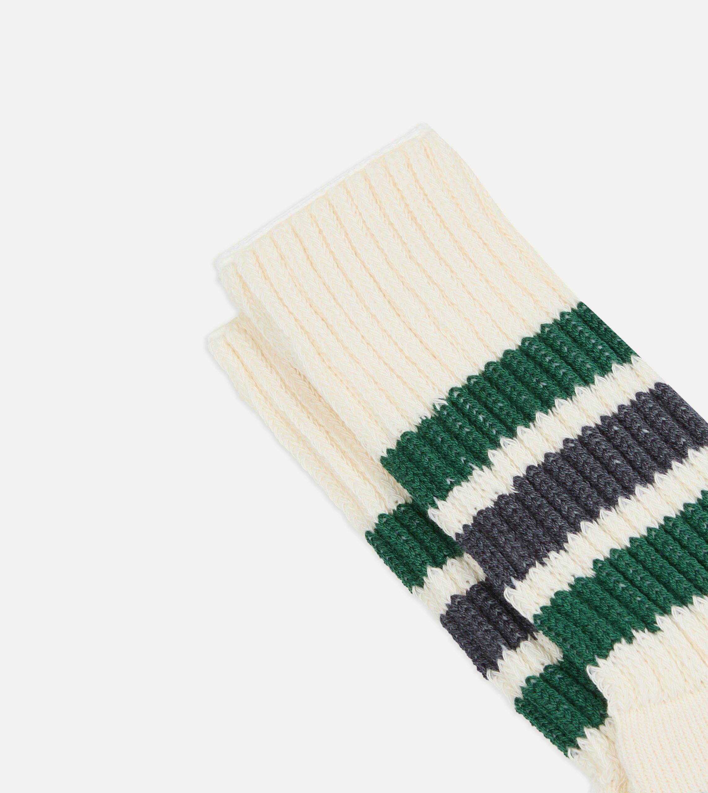 RoToTo Green and Grey Cotton Crew Socks - Image 3