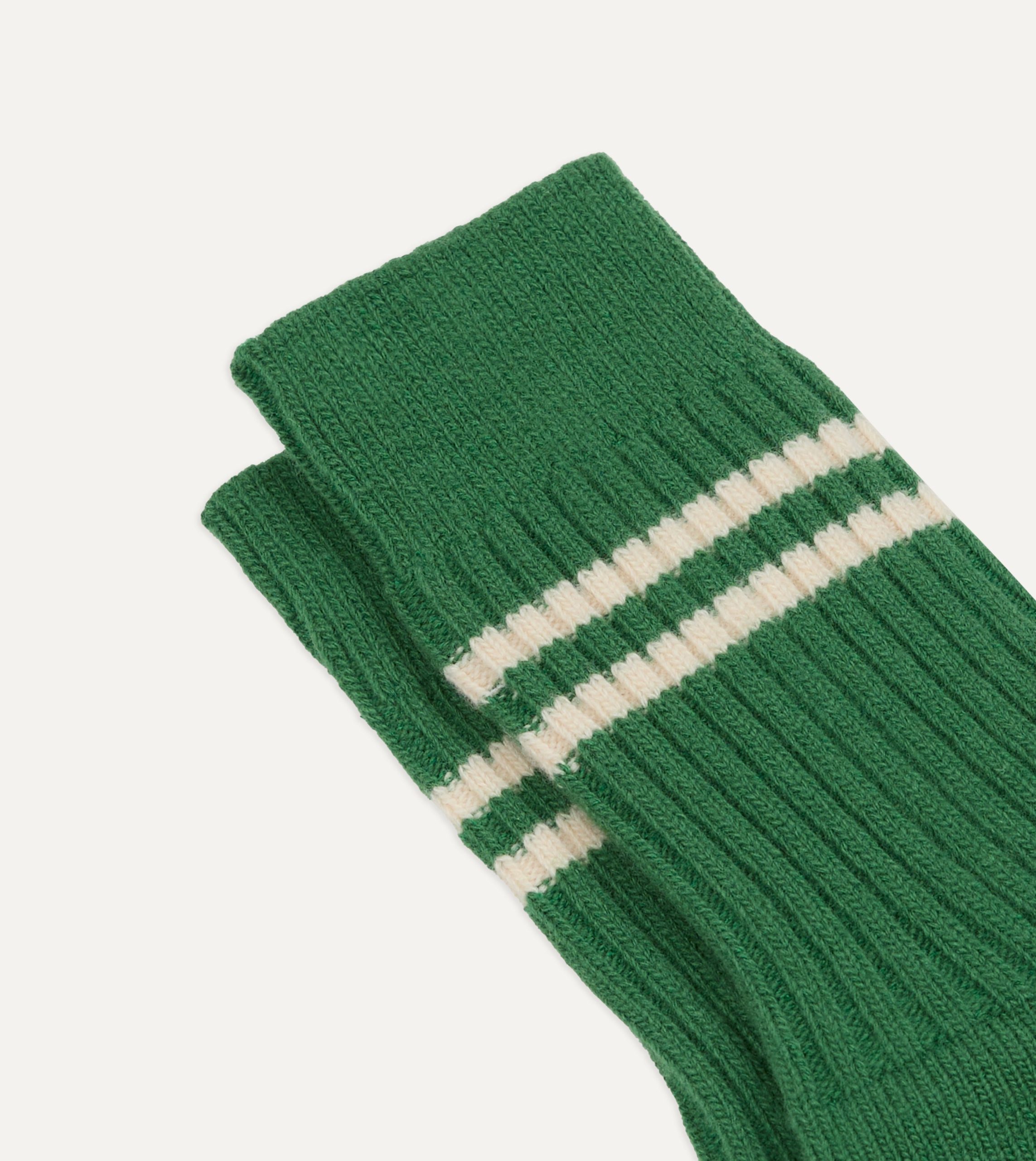 RoToTo Green and Ecru Merino Lambswool Stripe Socks - Image 3