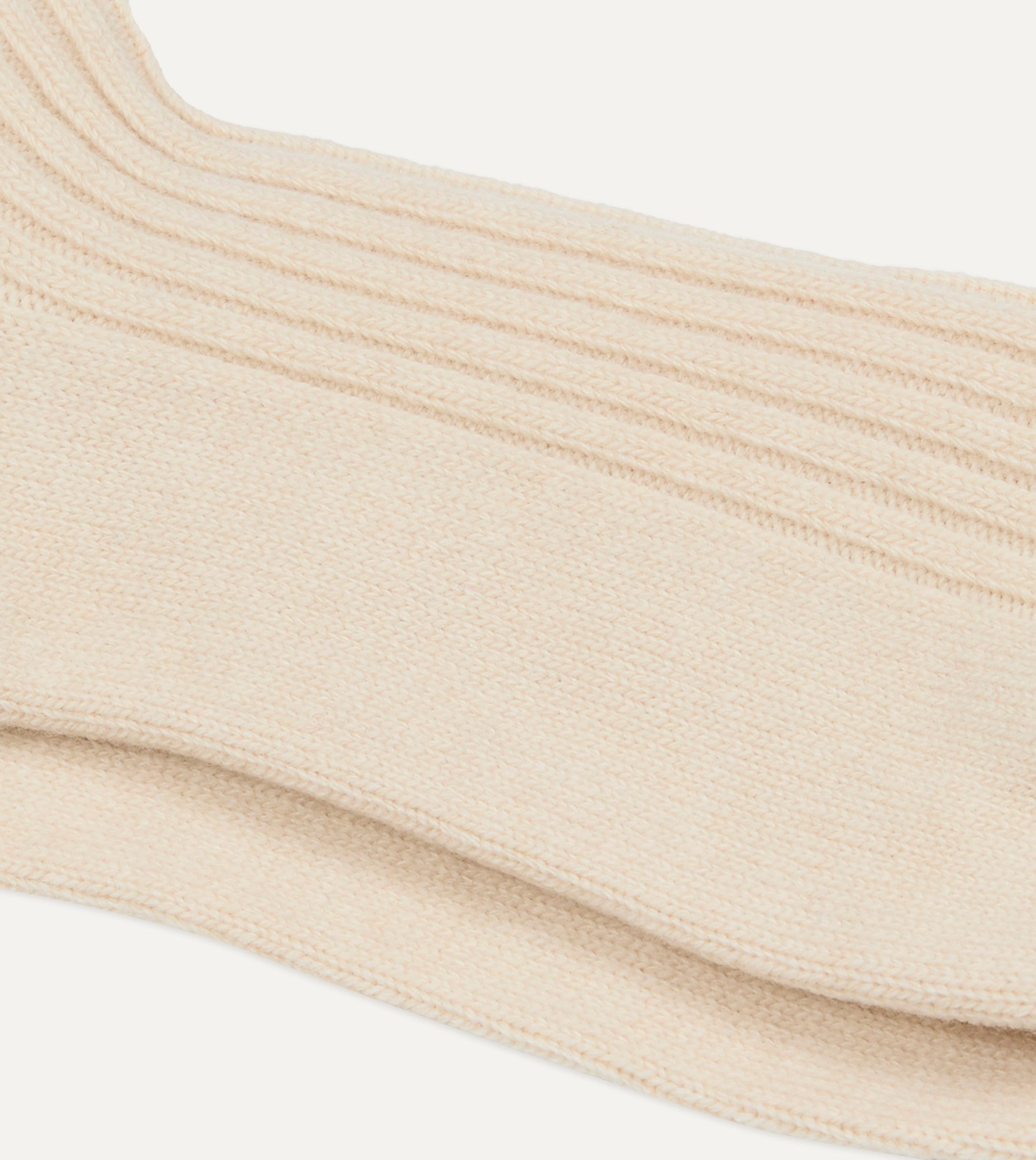 RoToTo Ecru and Red Merino Lambswool Stripe Socks - Image 2