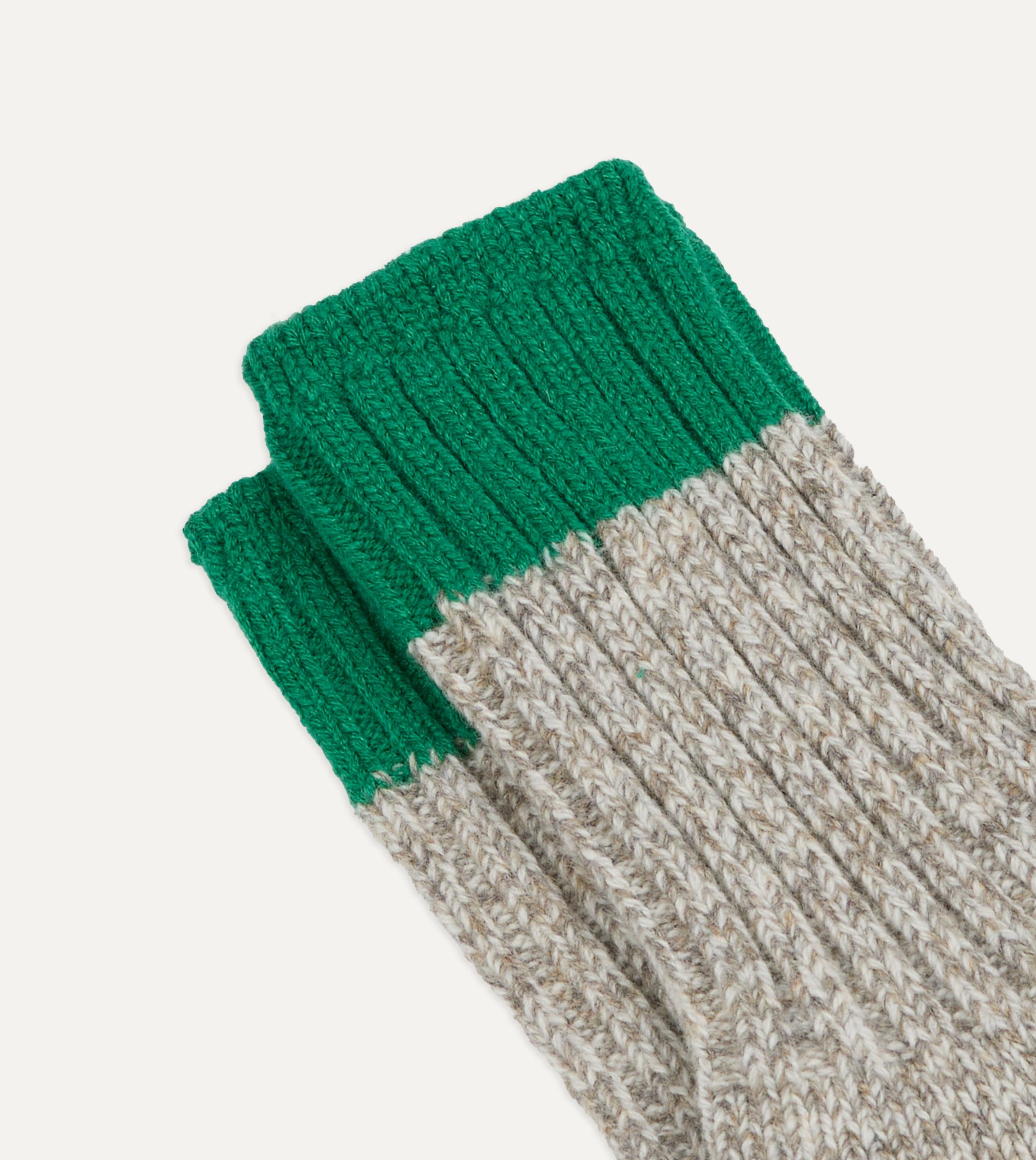 RoToTo Grey and Green Merino Wool Ragg Socks - Image 3