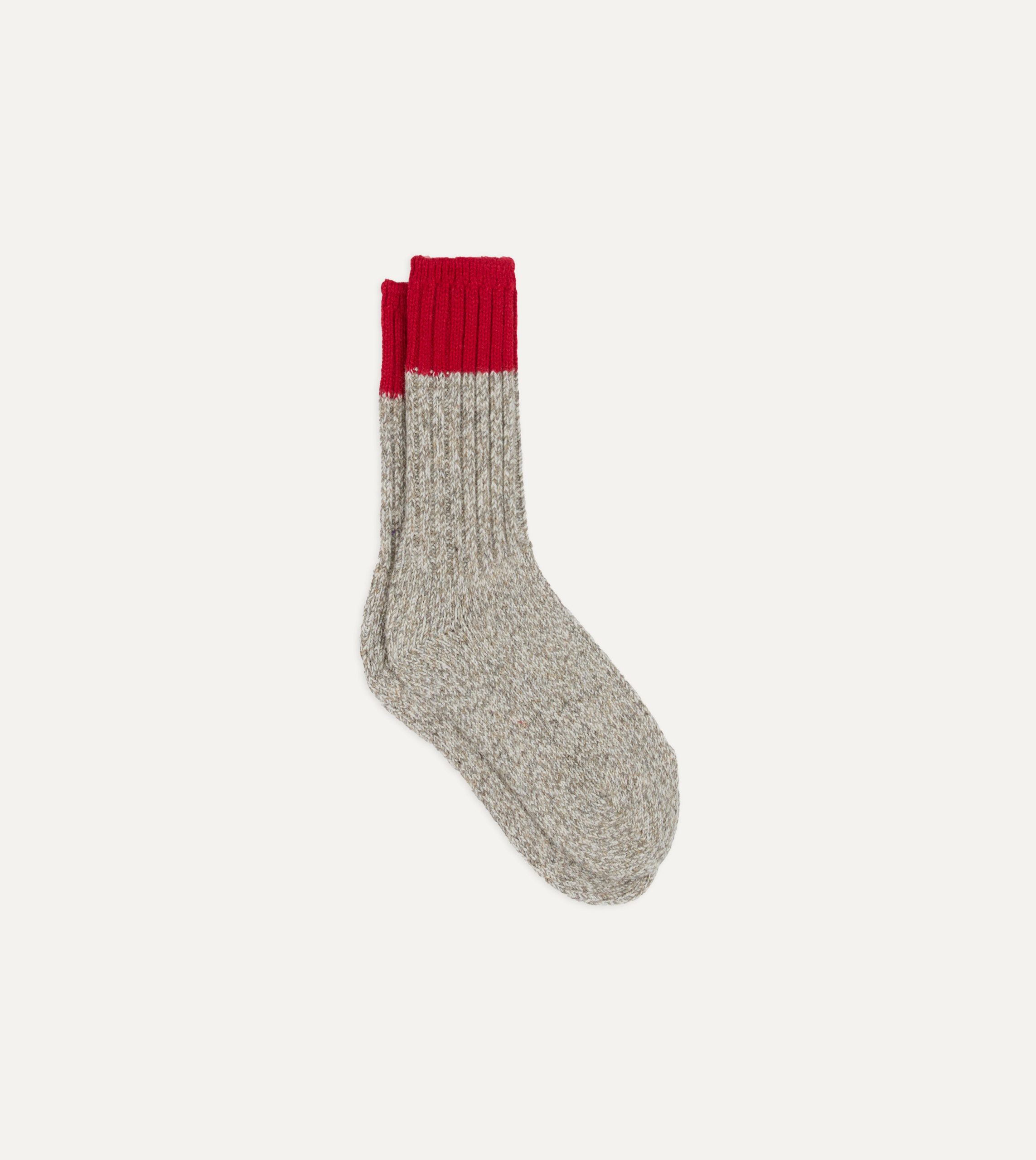 RoToTo Grey and Red Merino Wool Ragg Socks