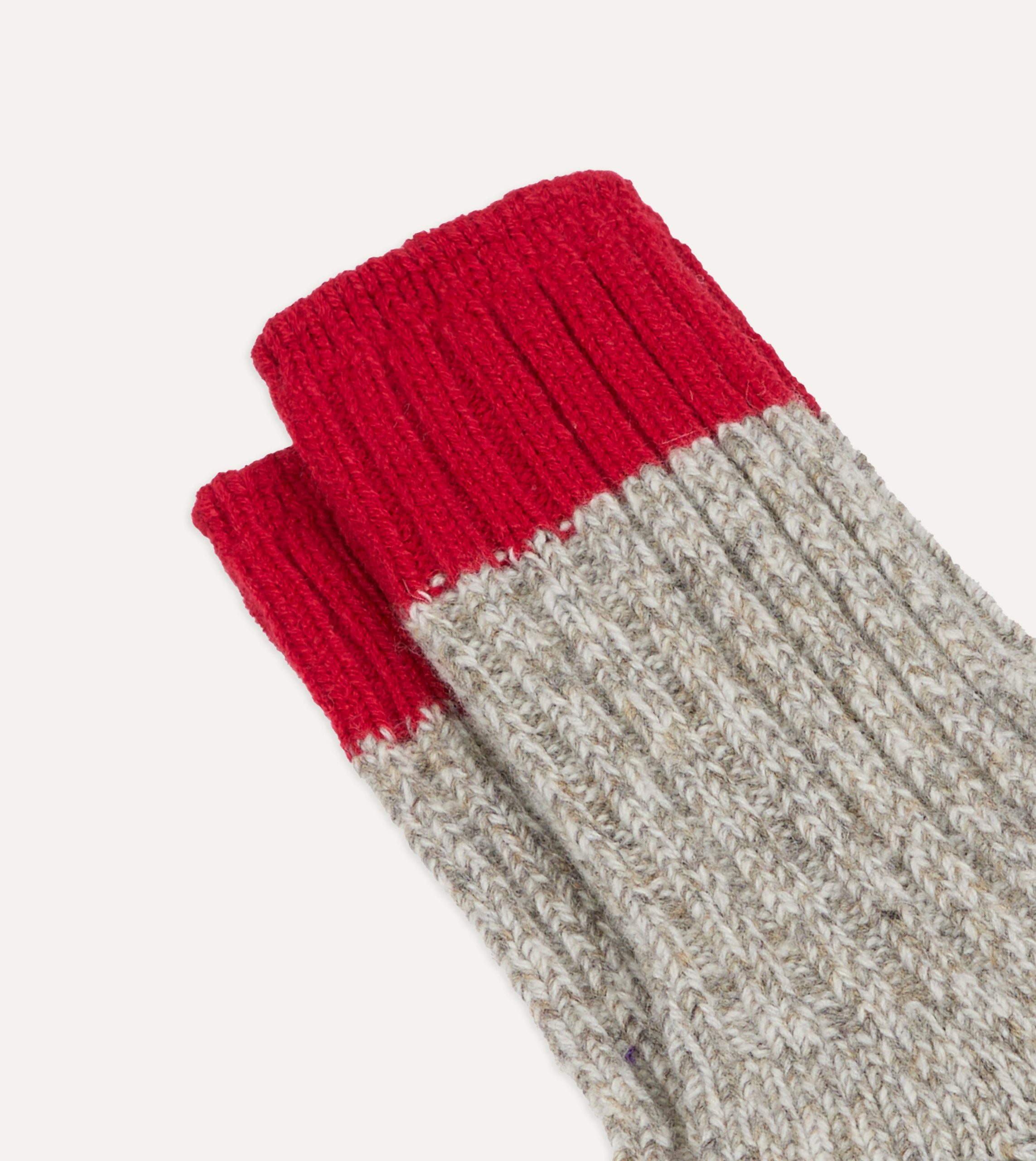 RoToTo Grey and Red Merino Wool Ragg Socks - Image 3