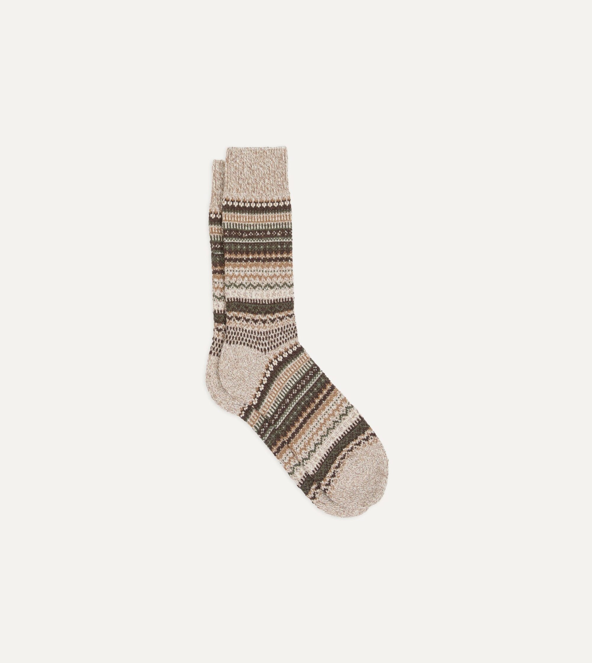 RoToTo Brown Wool Nordic Pattern Socks