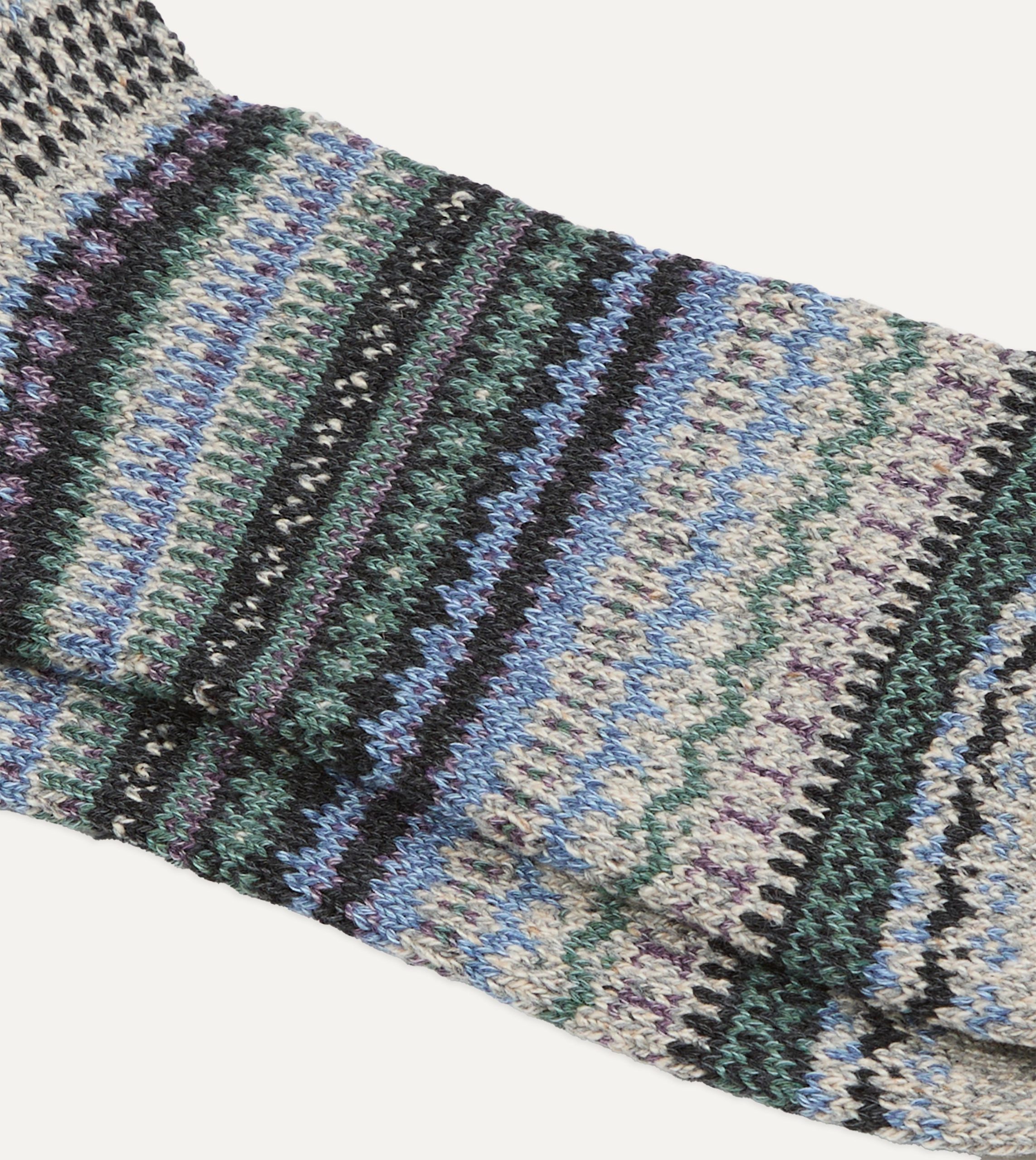 RoToTo Grey and Blue Wool Nordic Pattern Socks - Image 2