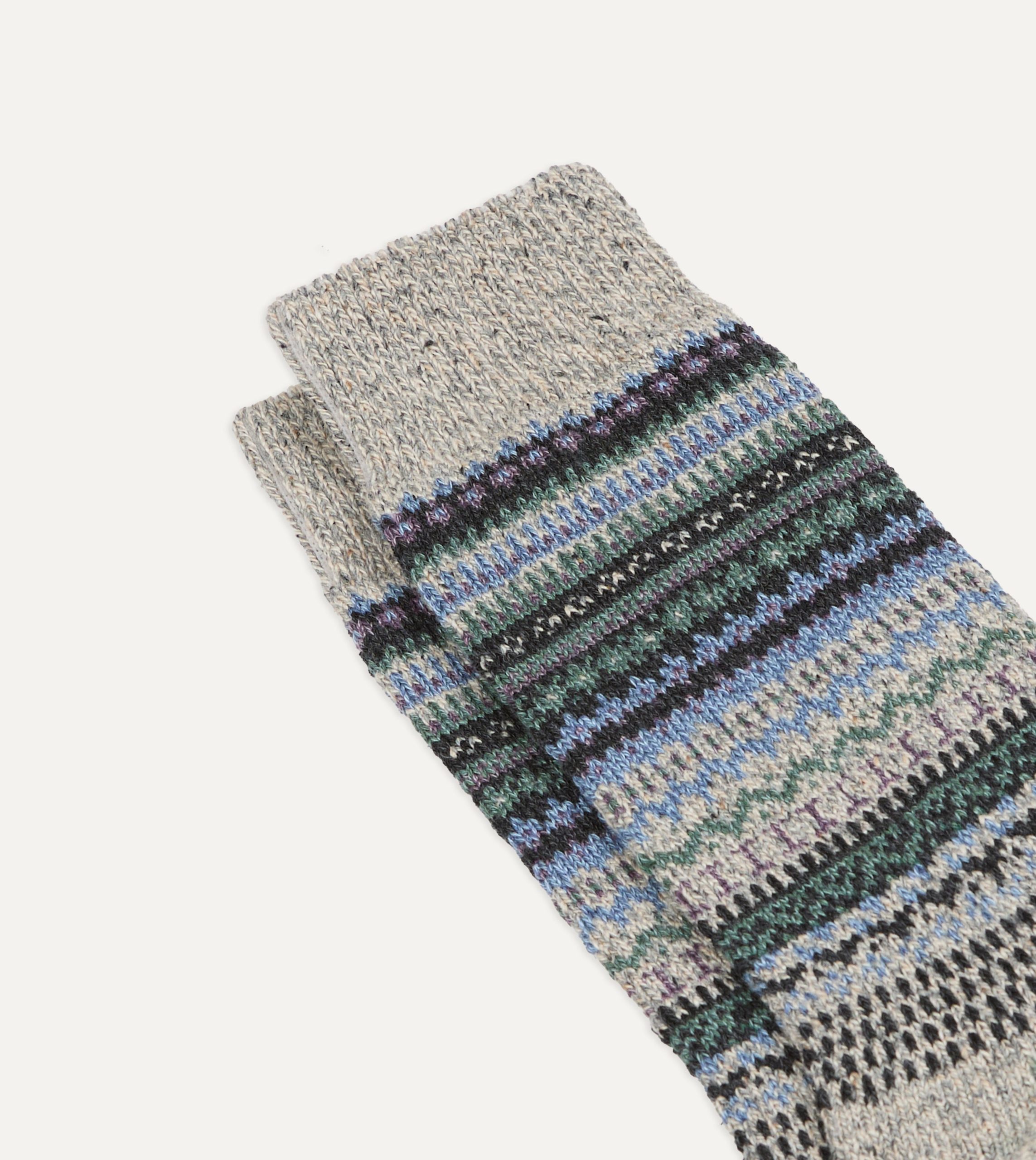 RoToTo Grey and Blue Wool Nordic Pattern Socks - Image 3