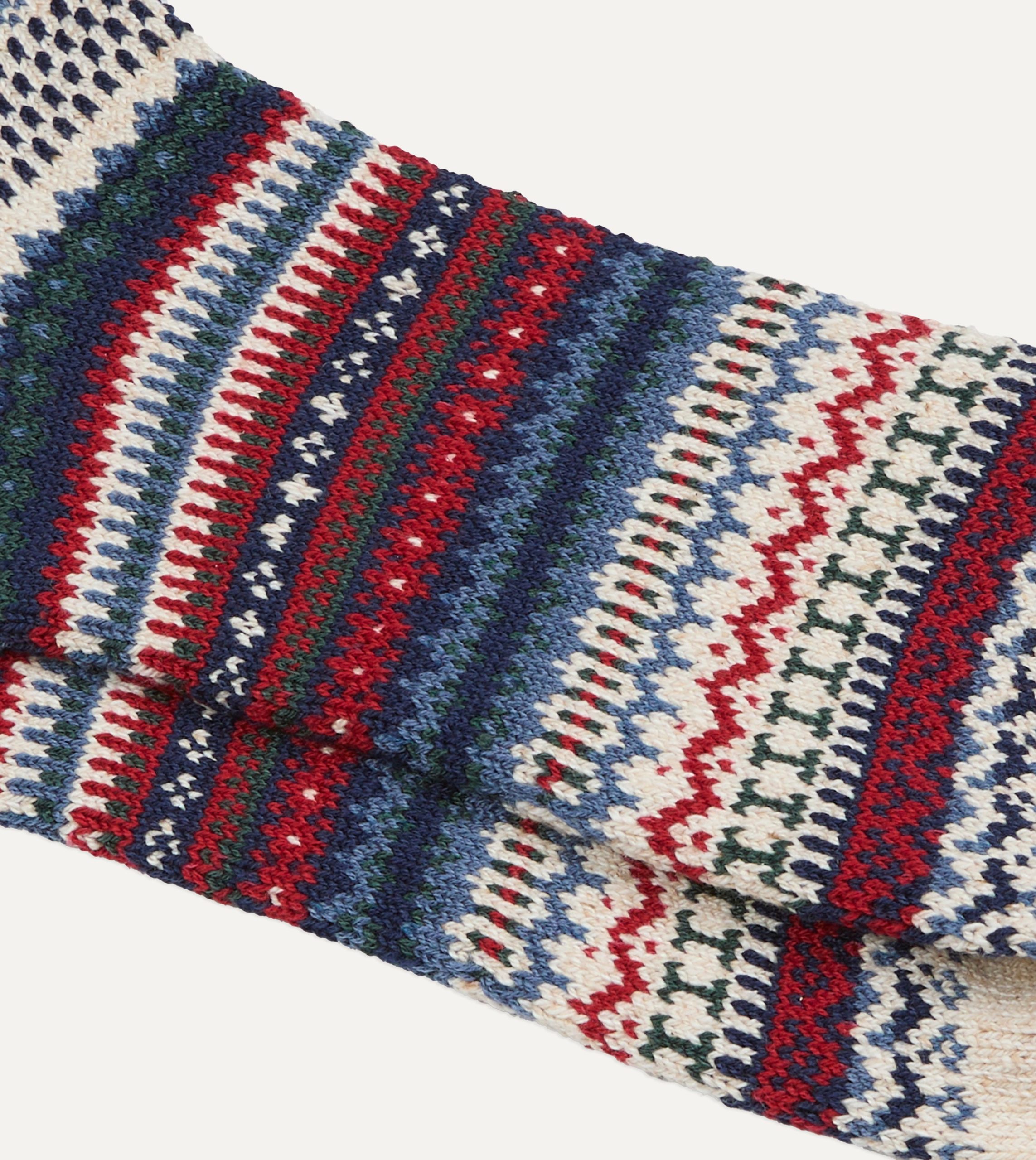 RoToTo Ecru and Navy Wool Nordic Pattern Socks - Image 2